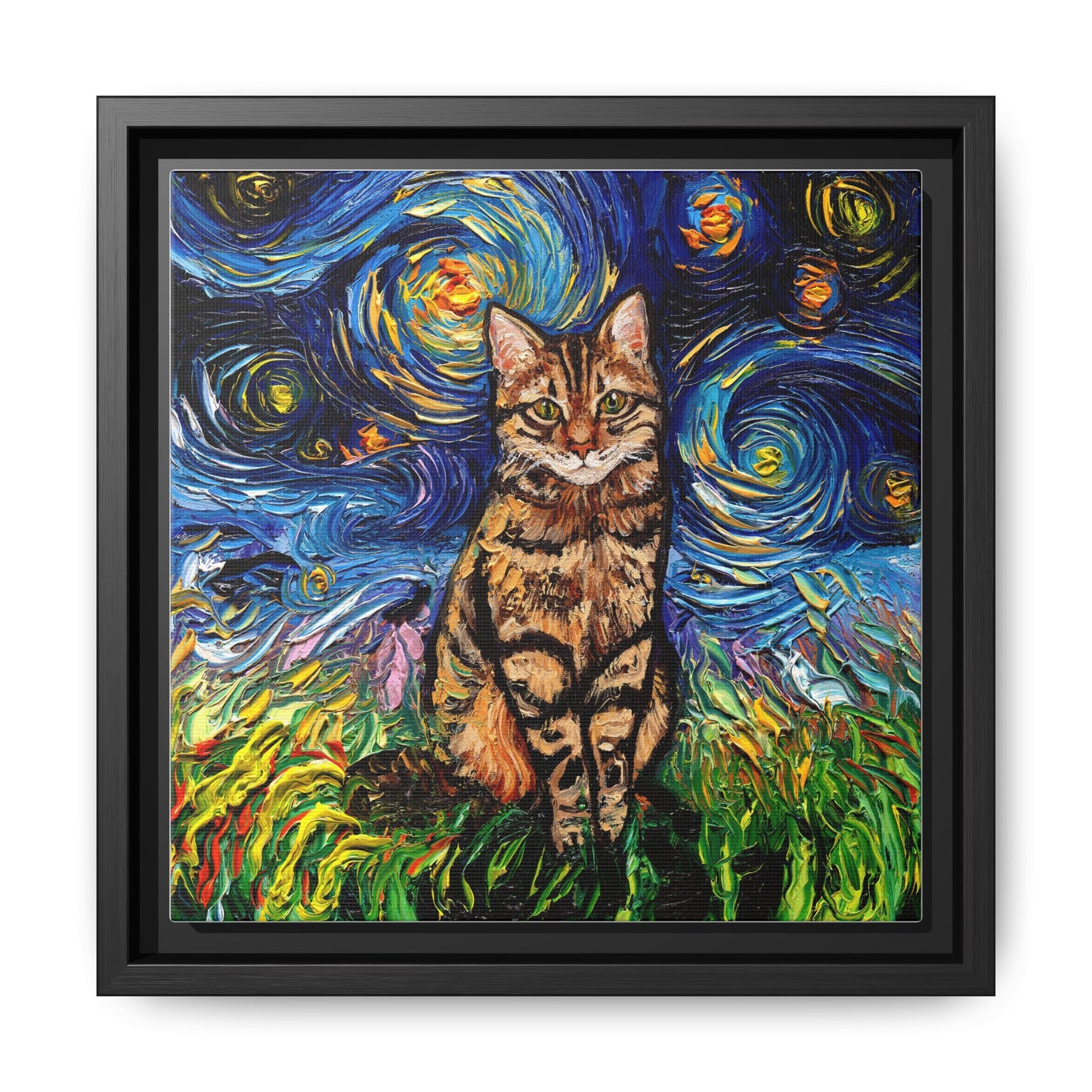 "BrownTabby Night" Framed Canvas Wall Art