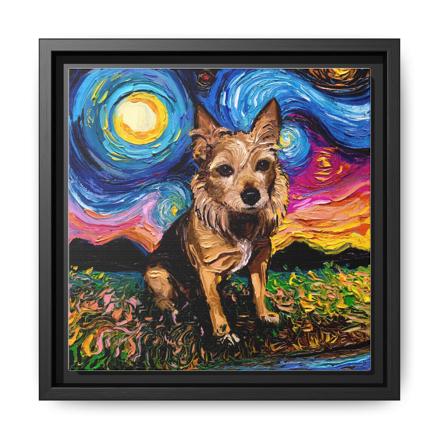 "Australian Terrier Night" Framed Canvas Wall Art