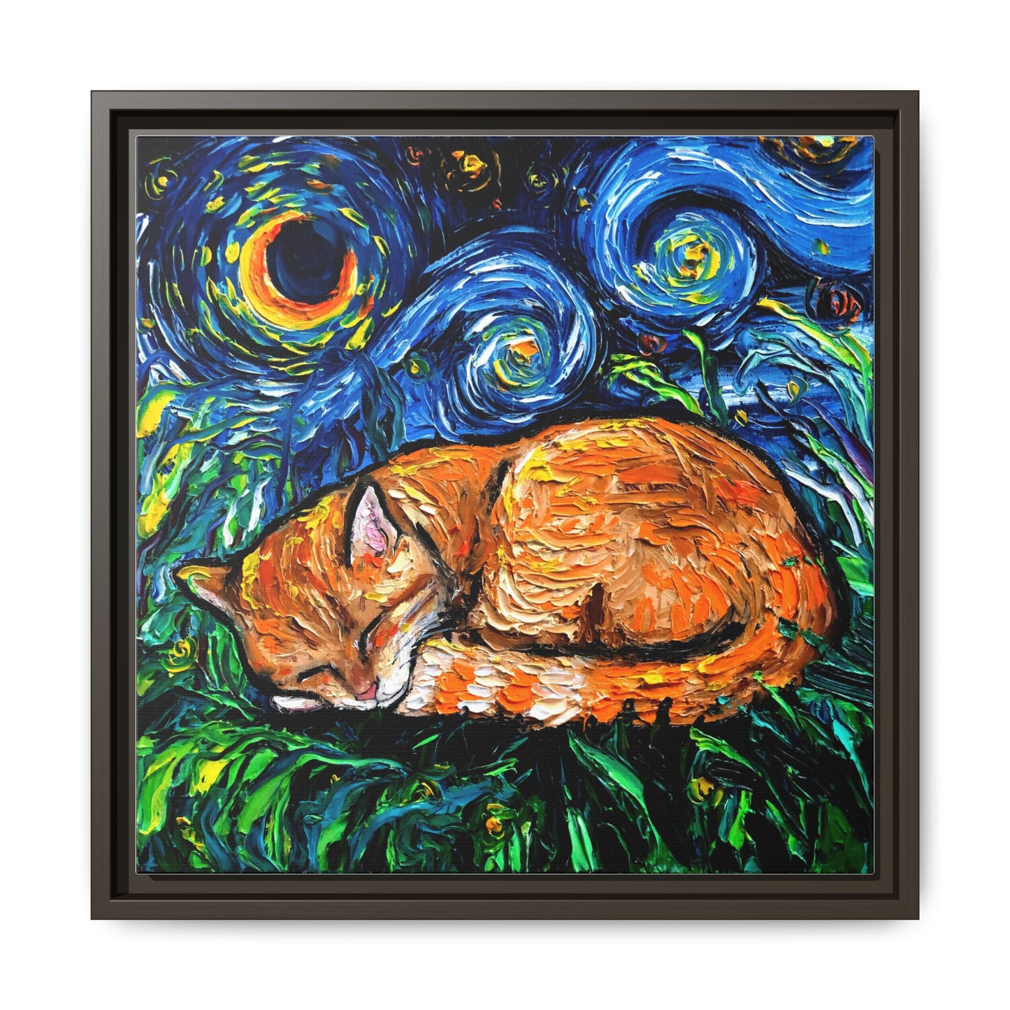 "Orange Tabby Night" Framed Canvas Wall Art