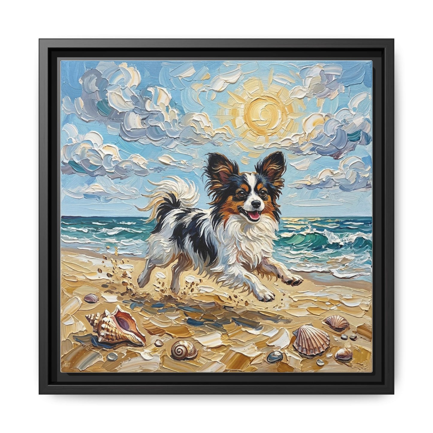 "Beach Day - Papillon" Framed Canvas Wall Art