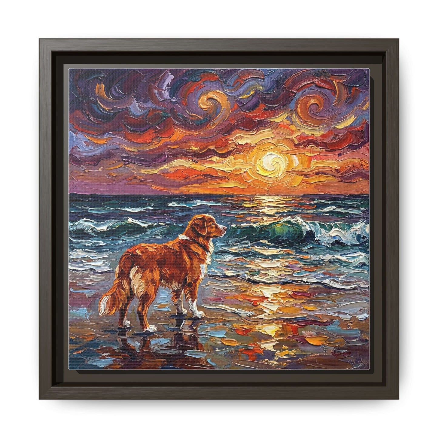 "Beach Sunset - Nova Scotia Duck Tolling Retriever" Framed Canvas Wall Art