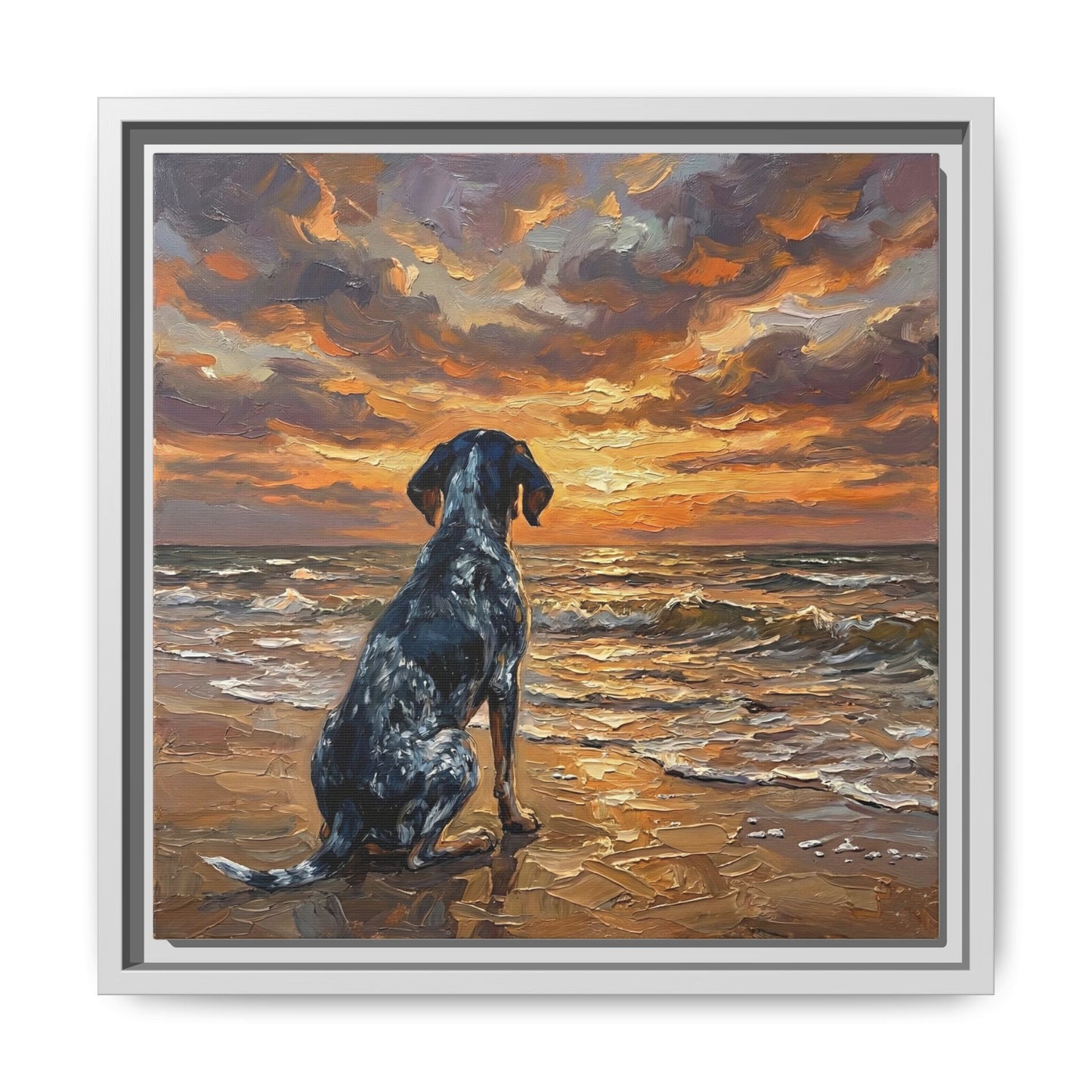 "Beach Day - Blue Tick Coonhound" Framed Canvas Wall Art