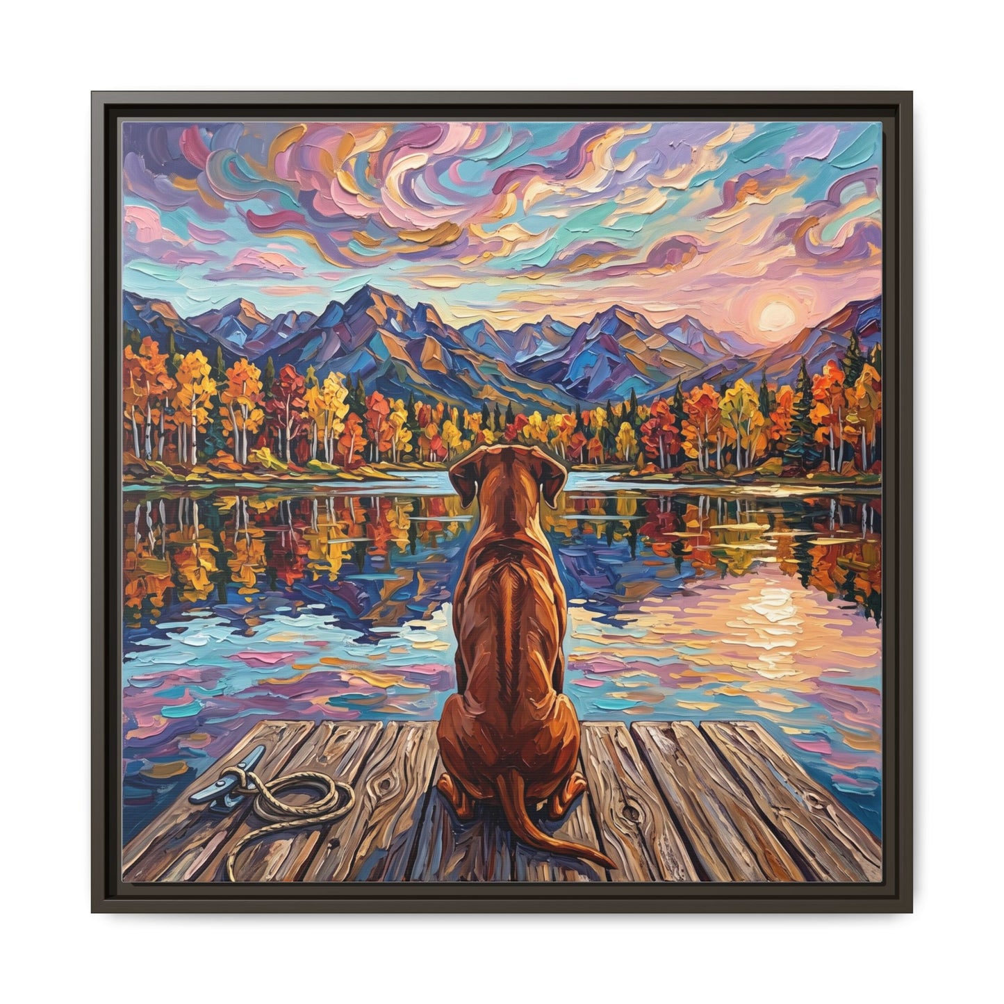 "On The Dock - Rhodesian Ridgeback" Framed Canvas Wall Art