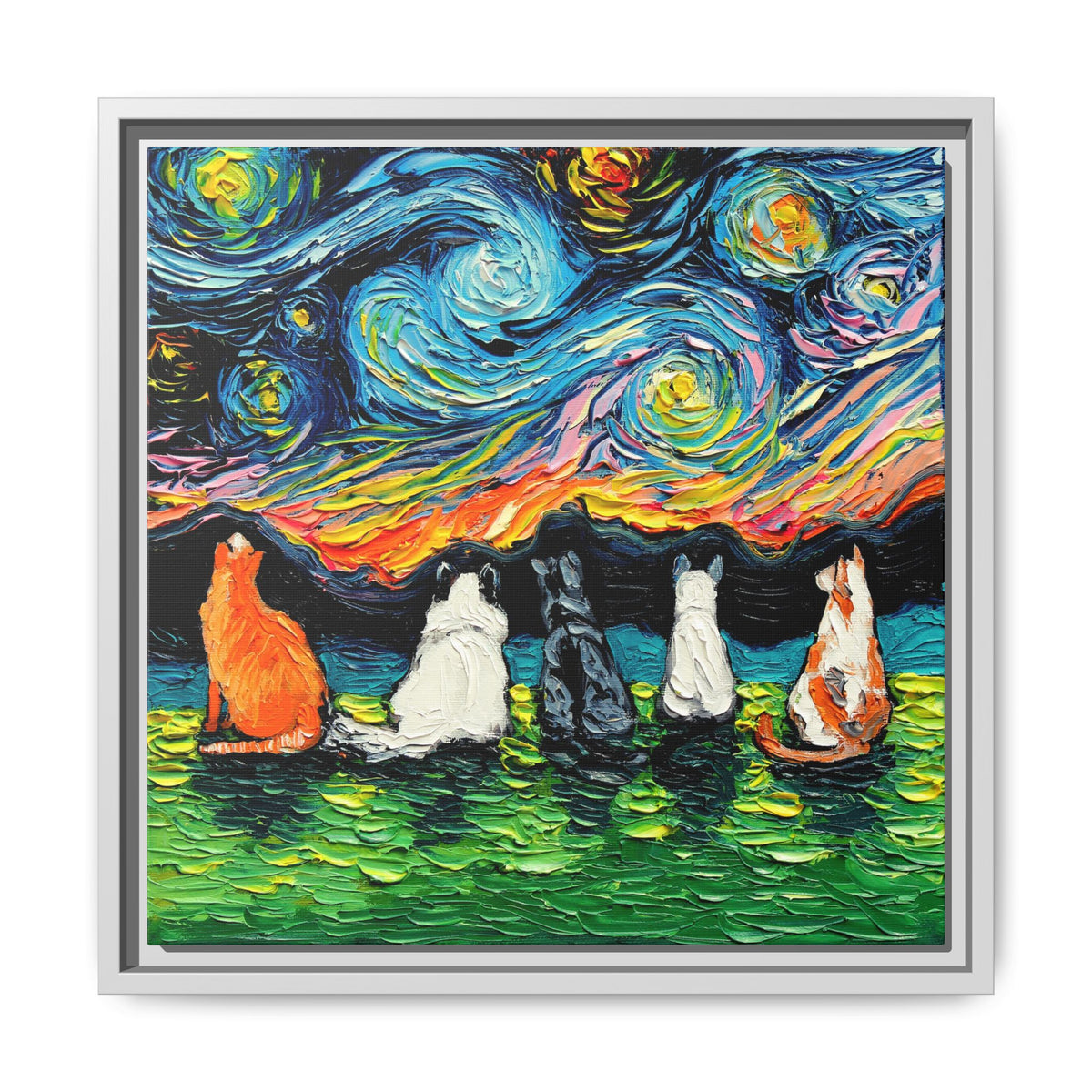 "Starry Cats" Framed Canvas Wall Art
