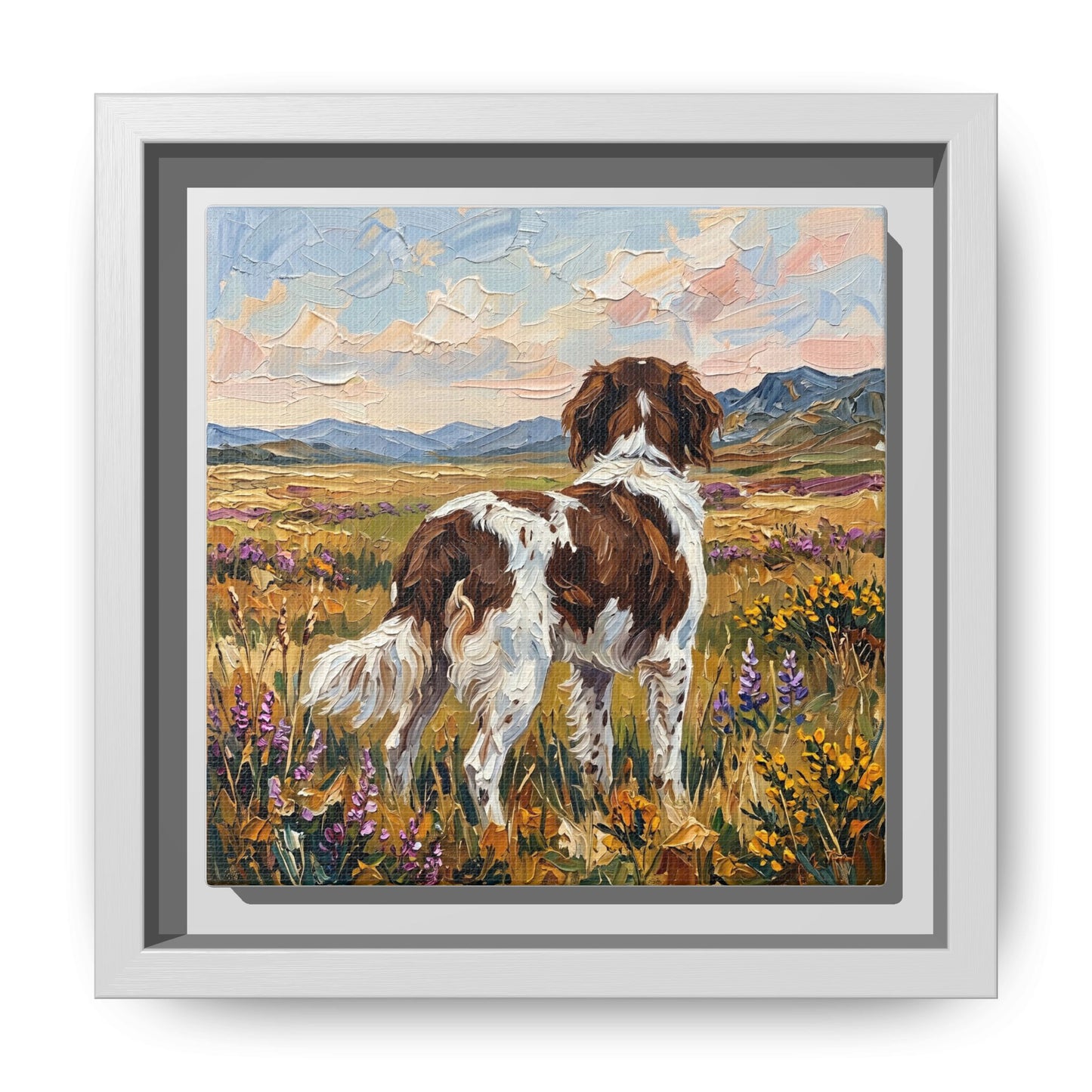 "Amongst The Flowers - Drentsche Patrijshond" Framed Canvas Wall Art