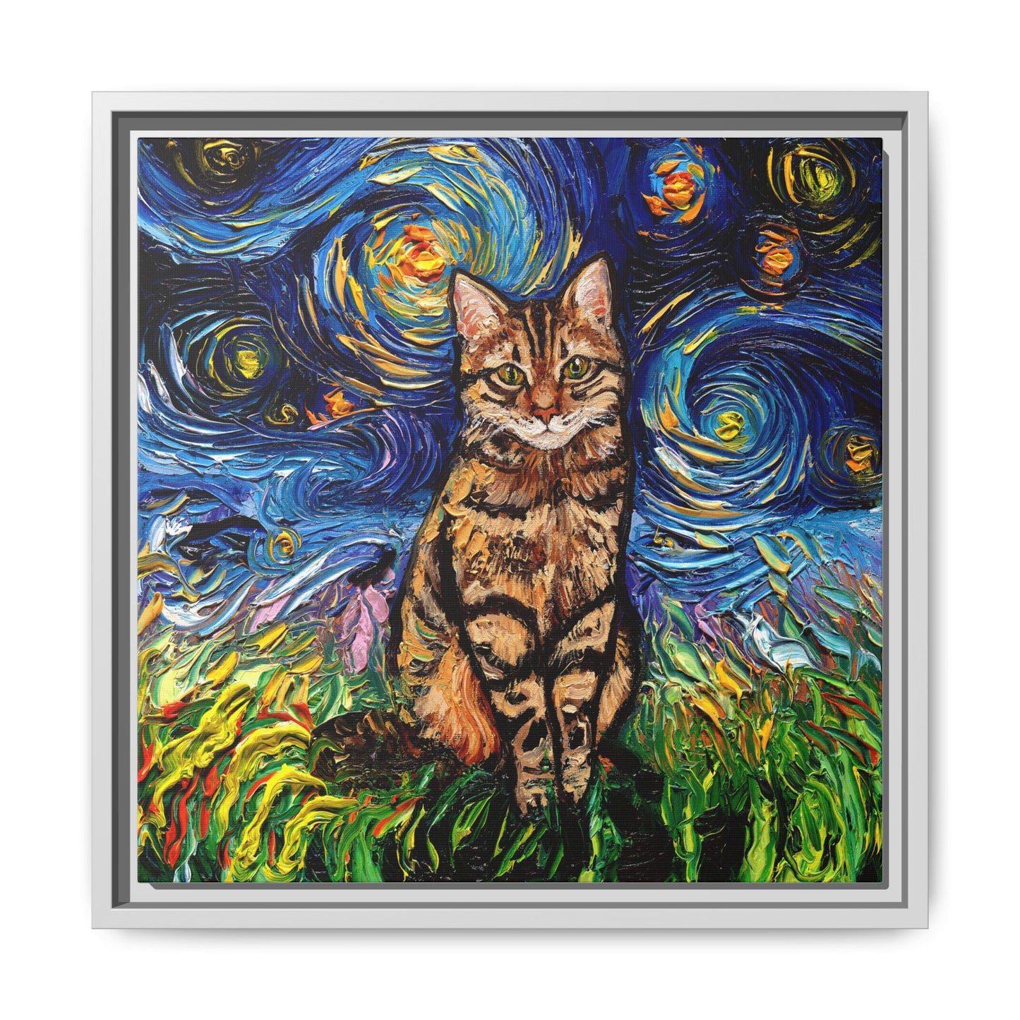 "BrownTabby Night" Framed Canvas Wall Art