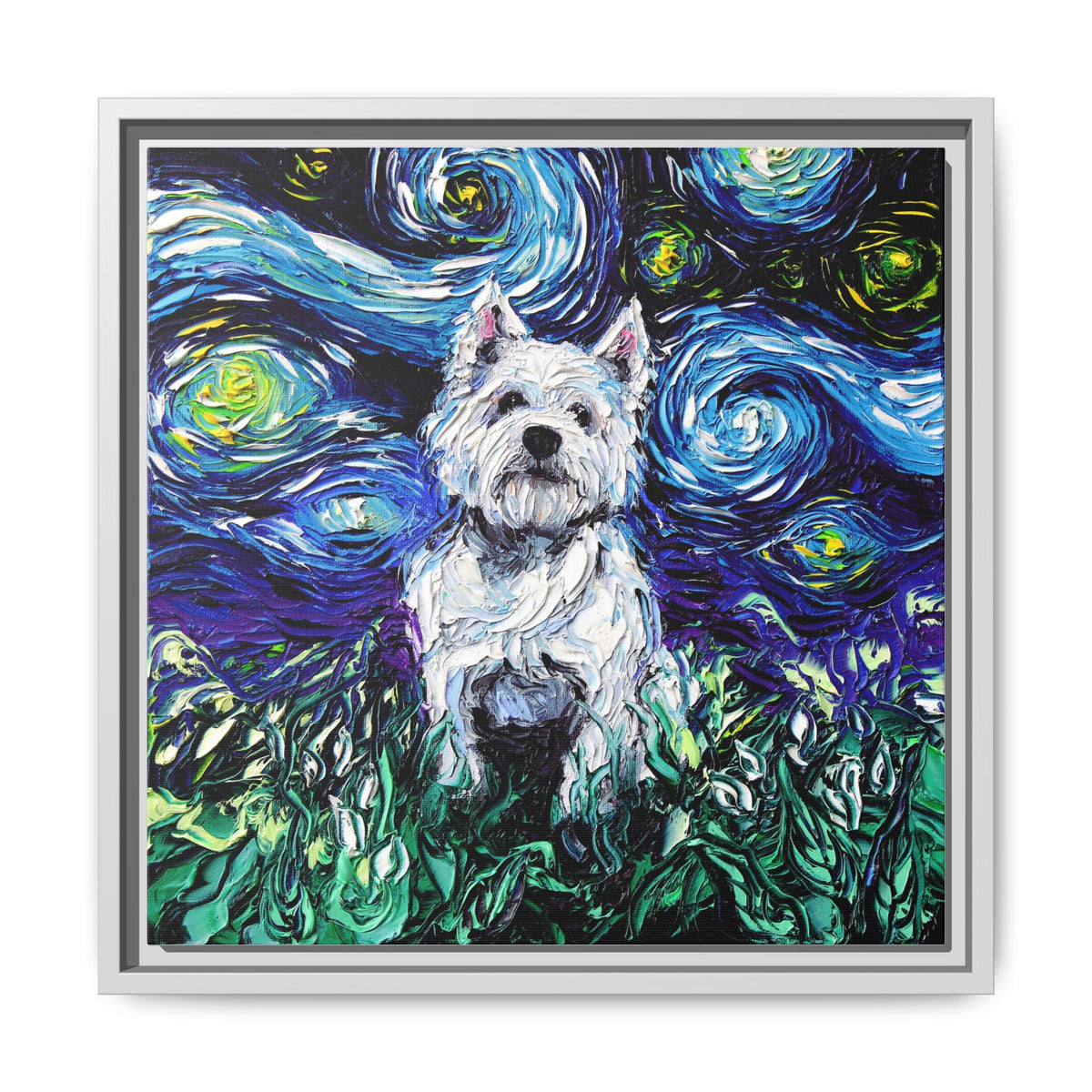 "Westie Night" Framed Canvas Wall Art