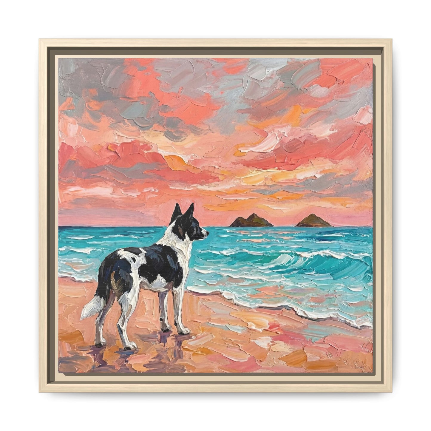 "Beach Day - Canaan Dog" Framed Canvas Wall Art
