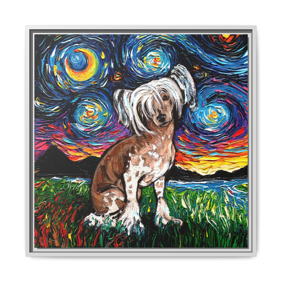 "Chinese Crested Night" Framed Canvas Wall Art
