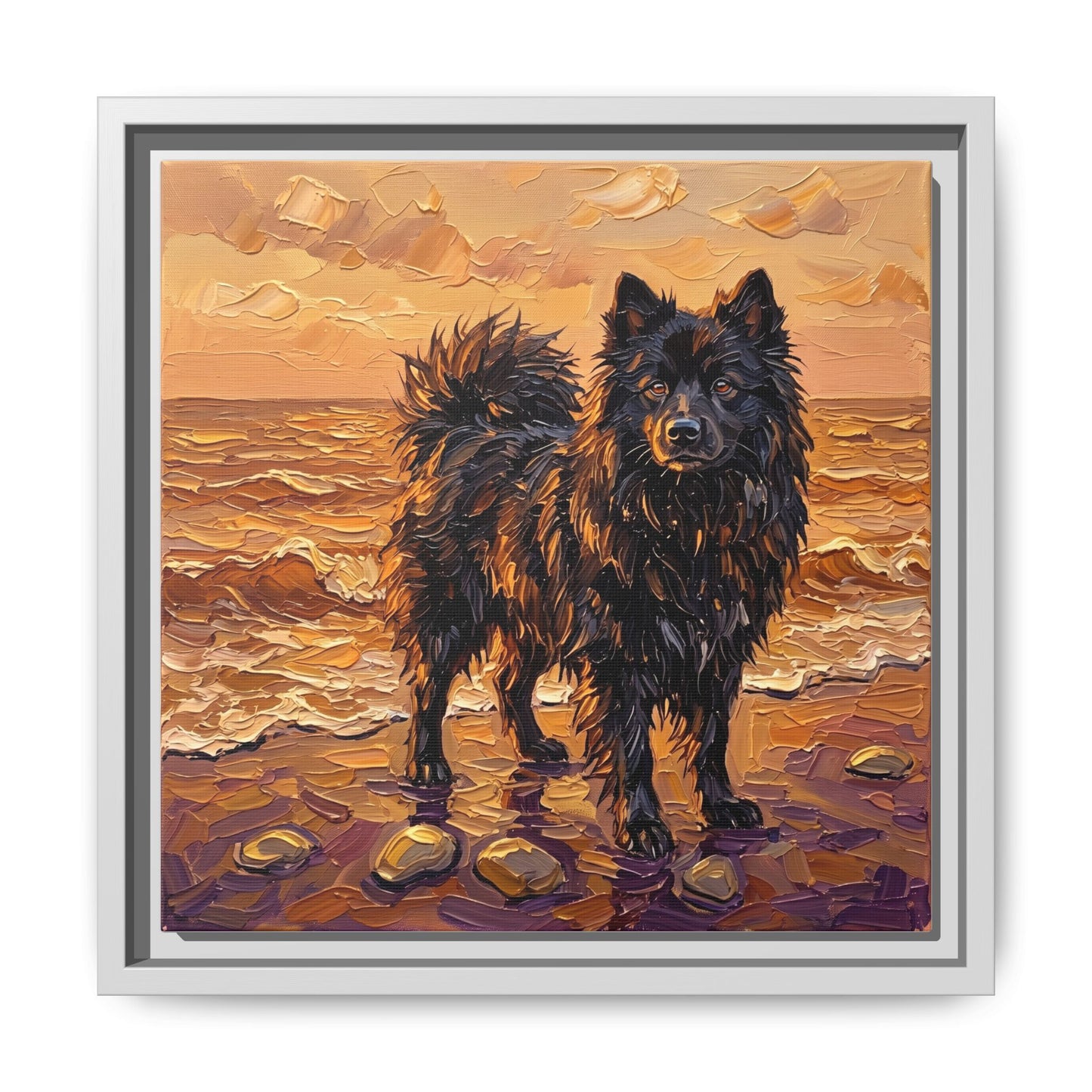 "Beach Day - Swedish Lapphund" Framed Canvas Wall Art