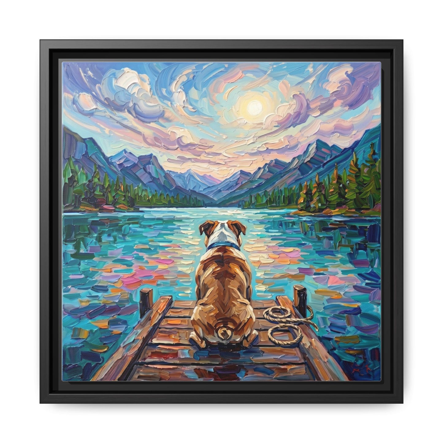 "On The Dock - Bulldog" Framed Canvas Wall Art
