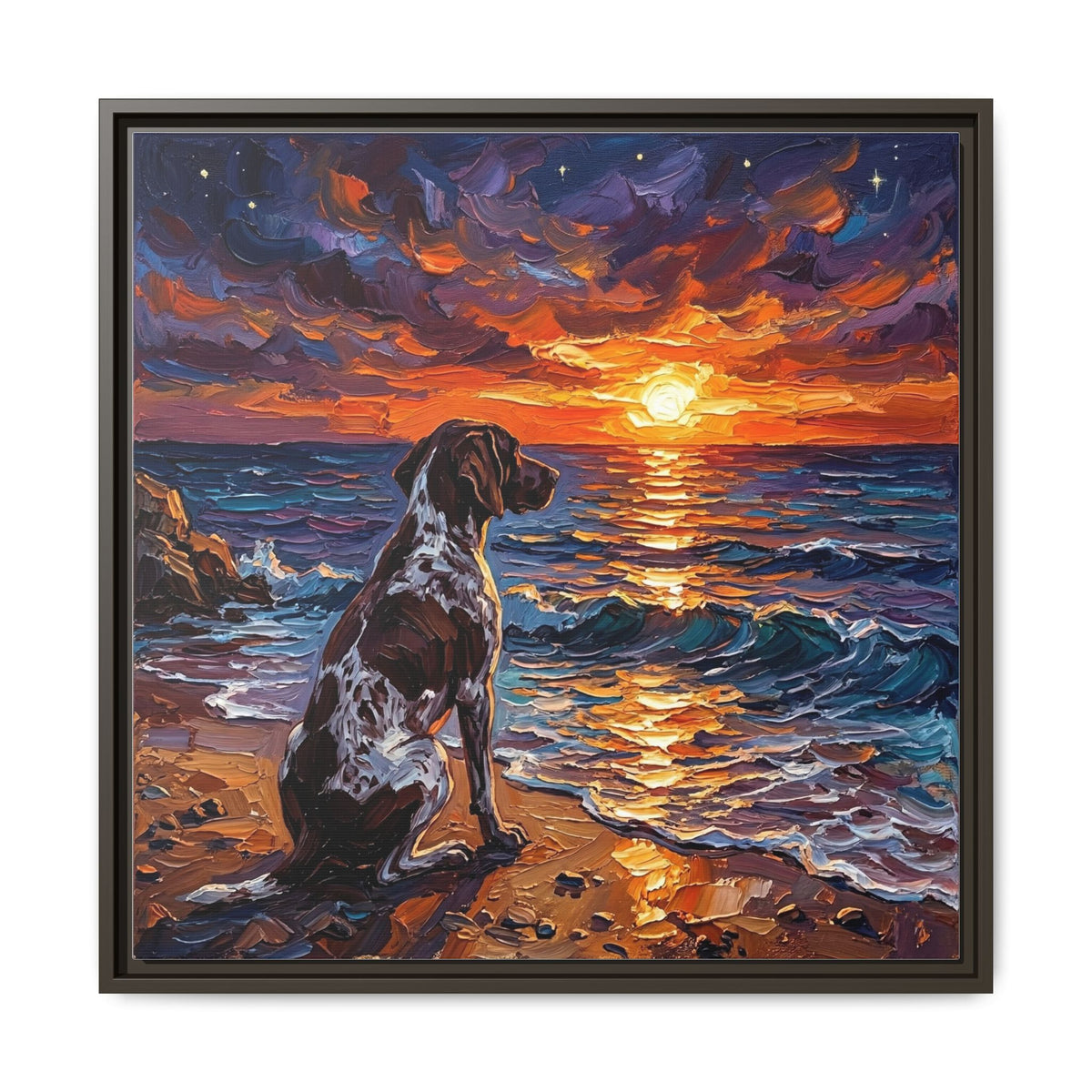 "Beach Days - German Short Hair Pointer" Framed Canvas Wall Art