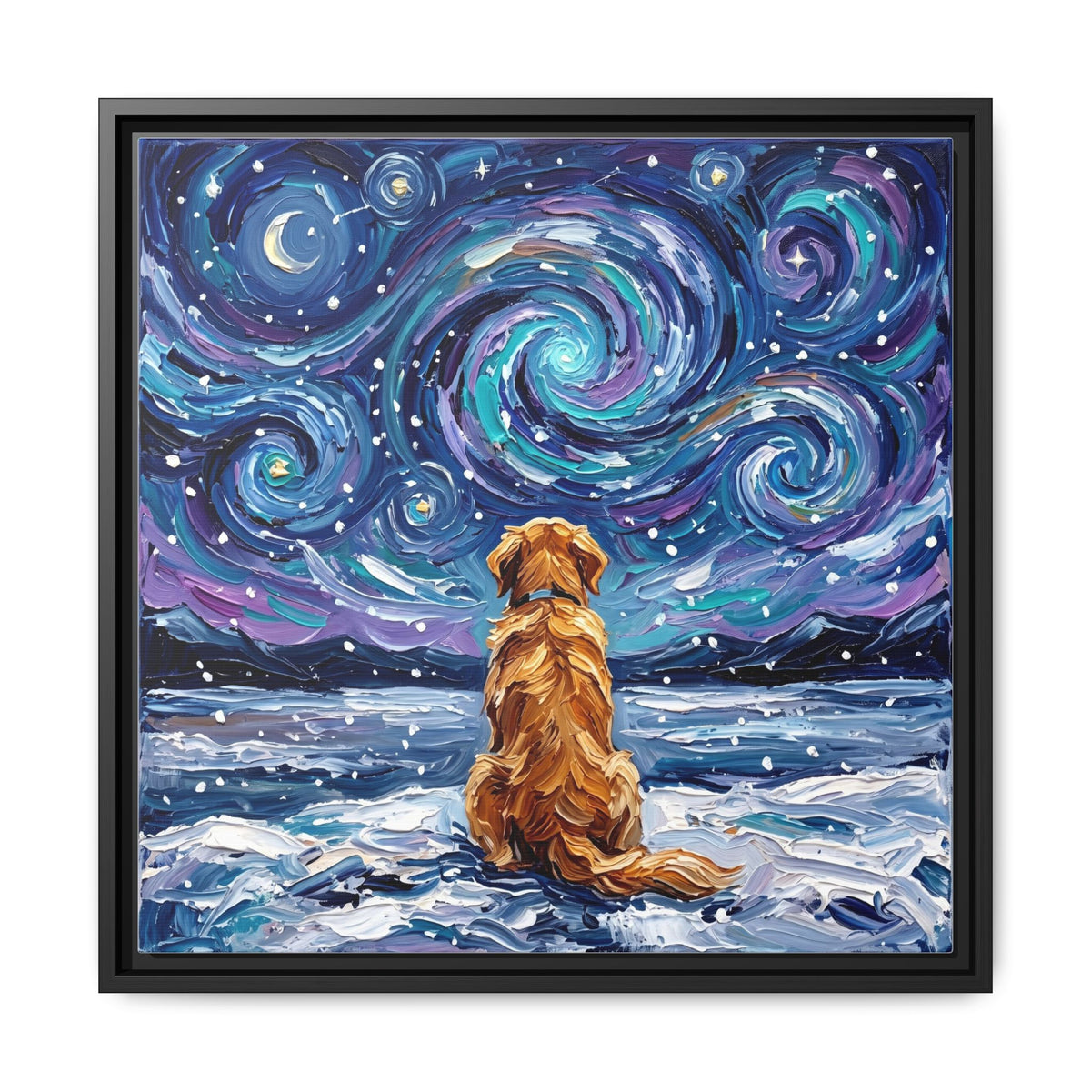 "Snowscape - Golden Retriever" Framed Canvas Wall Art