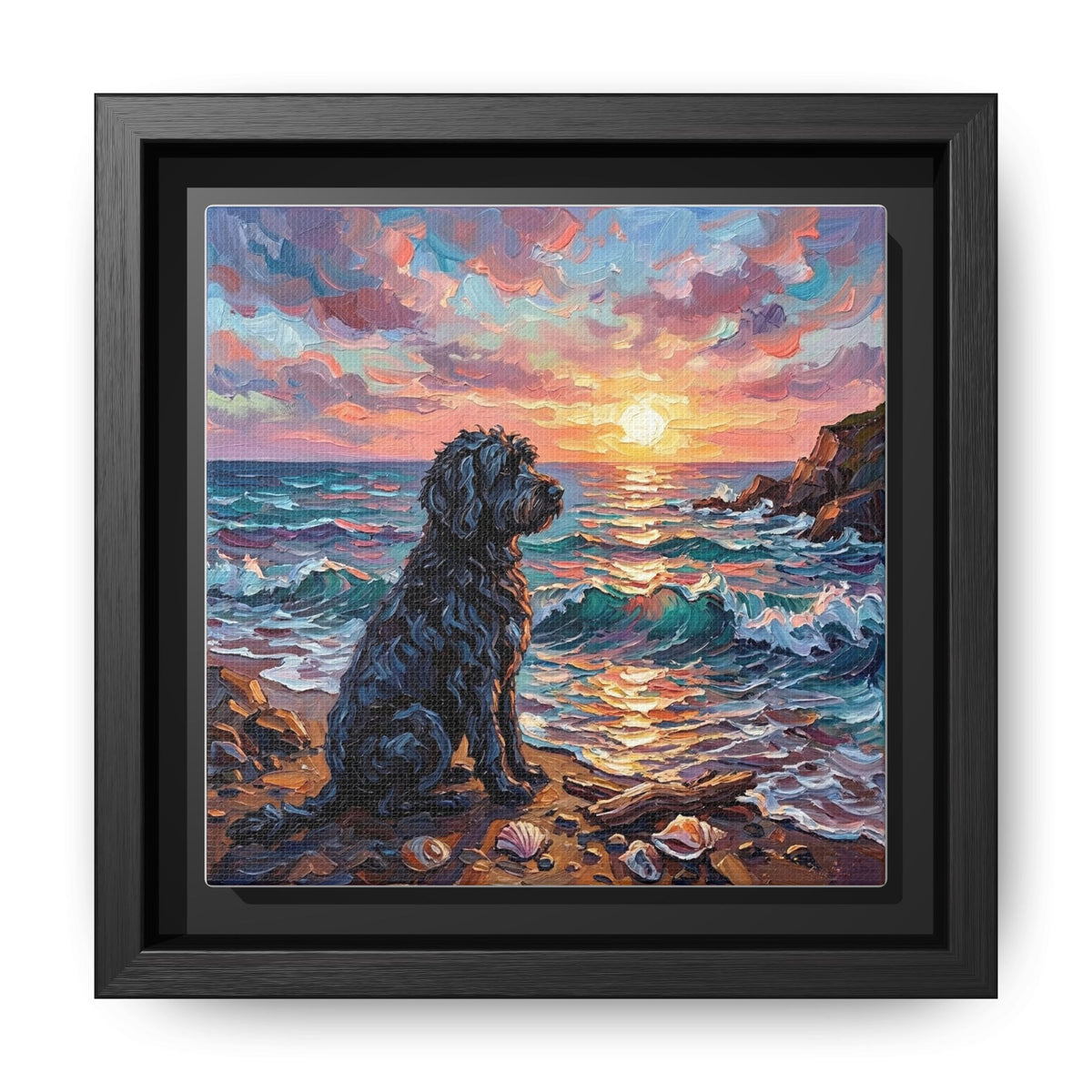 "Beach Days - Portuguese Water Dog" Framed Canvas Wall Art