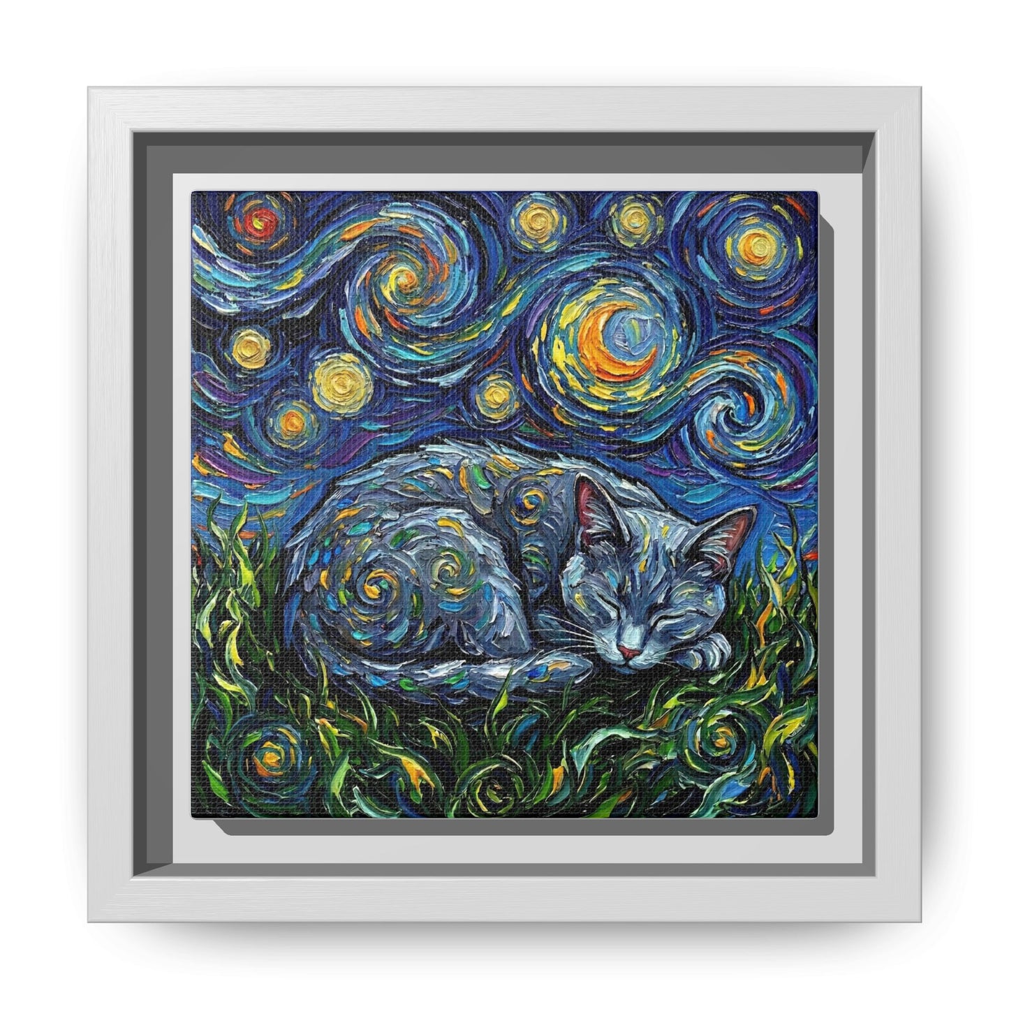 "Sleepy Korat Cat Night" Framed Canvas Wall Art