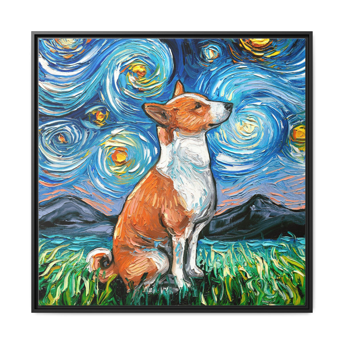 "Basenji Night" Framed Canvas Wall Art