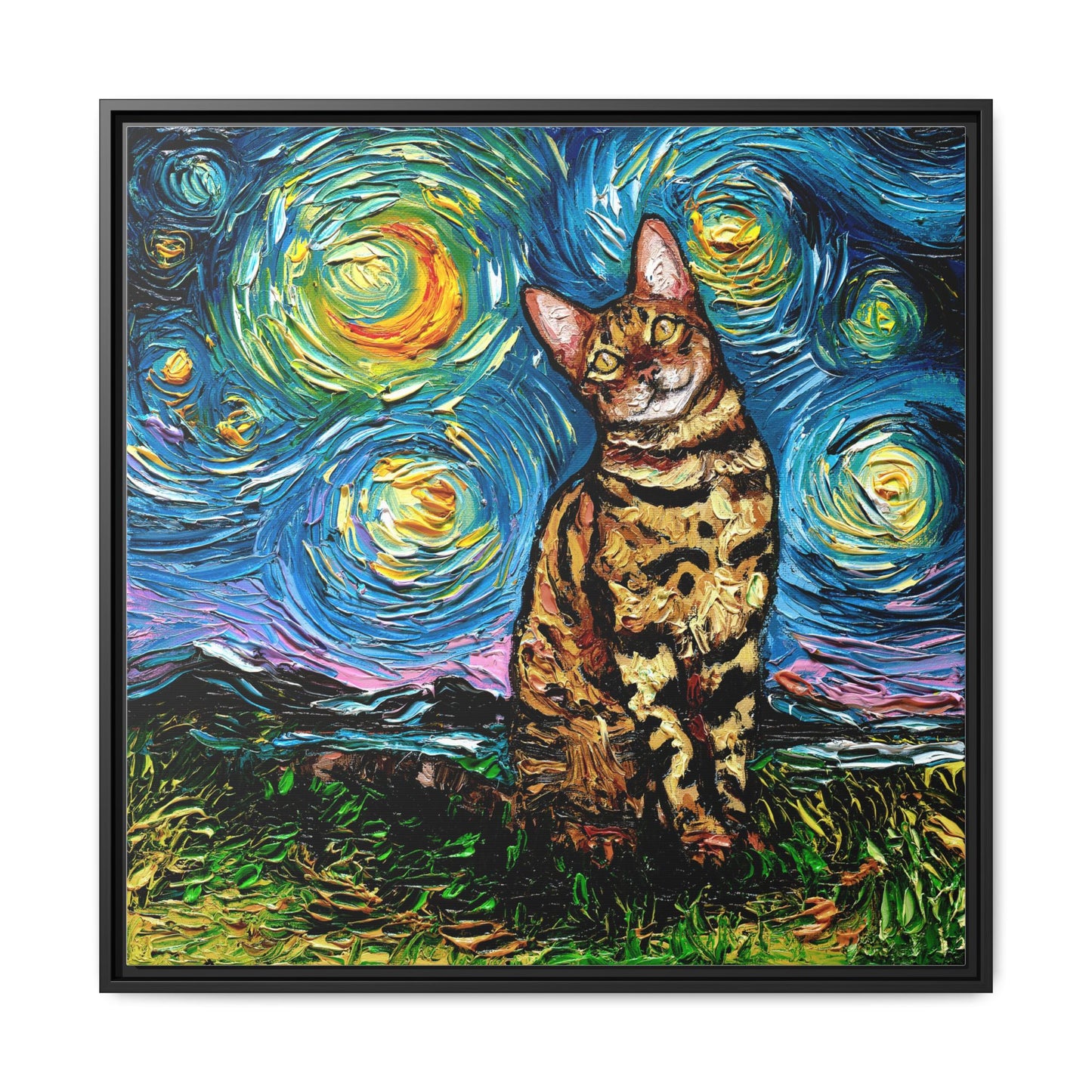 "Bengal Cat Night" Framed Canvas Wall Art