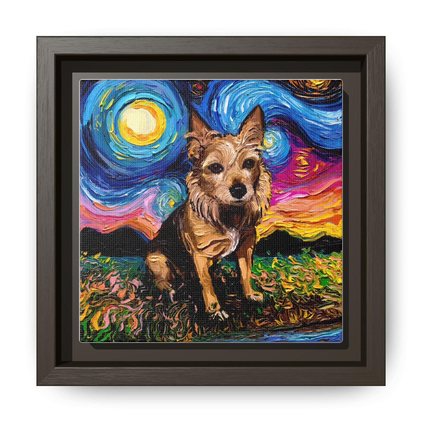 "Australian Terrier Night" Framed Canvas Wall Art