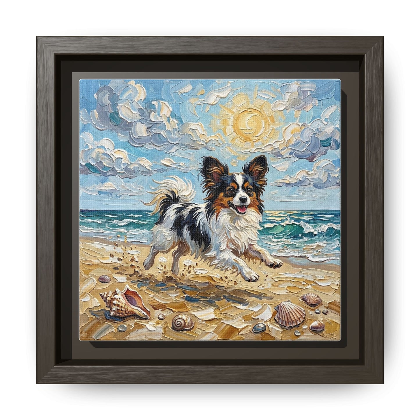 "Beach Day - Papillon" Framed Canvas Wall Art