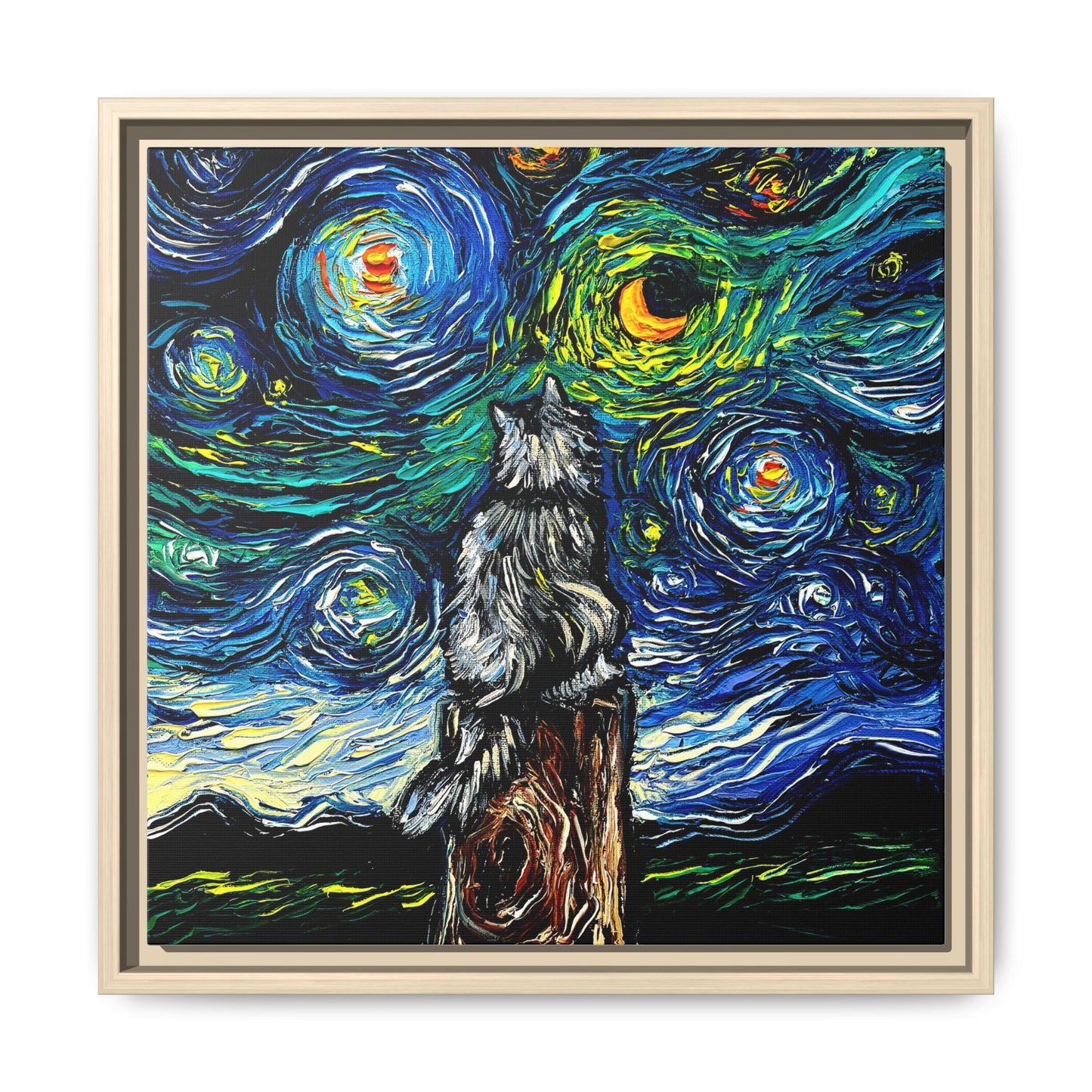"Norwegian Forest Cat Night" Framed Canvas Wall Art