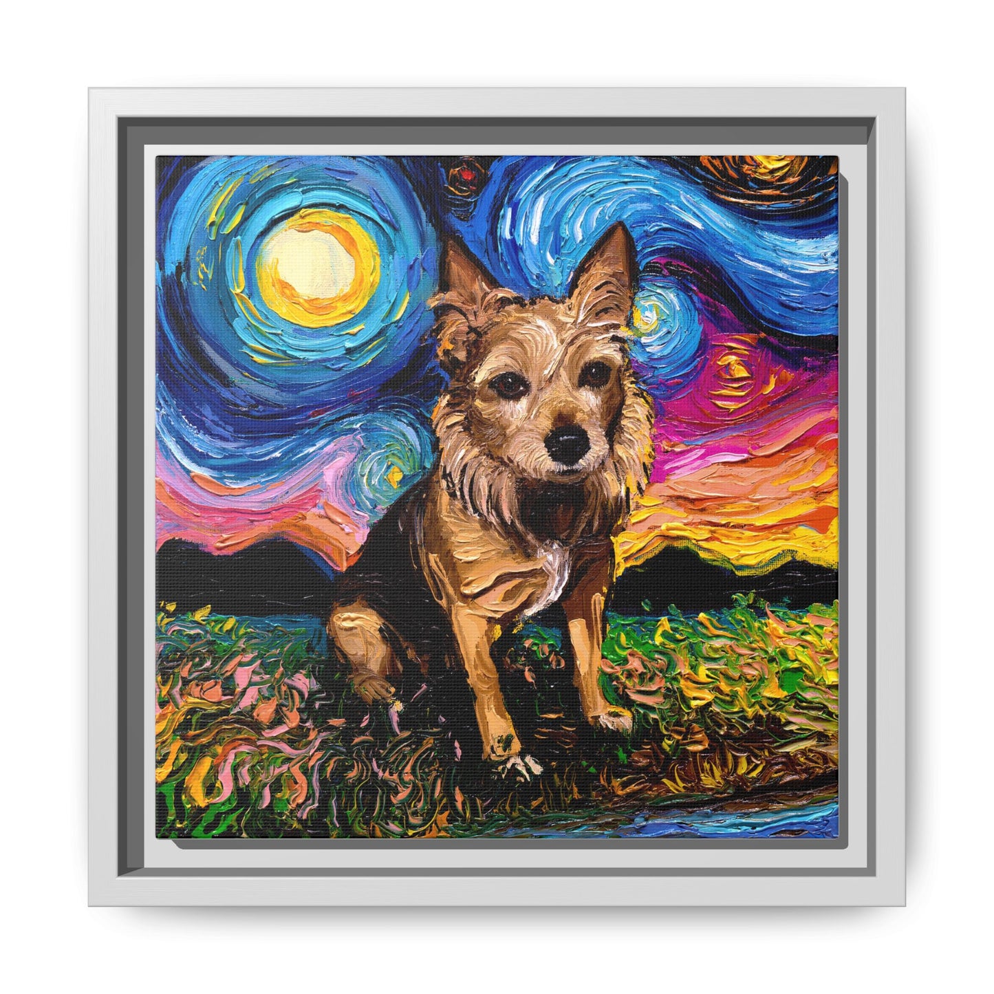 "Australian Terrier Night" Framed Canvas Wall Art