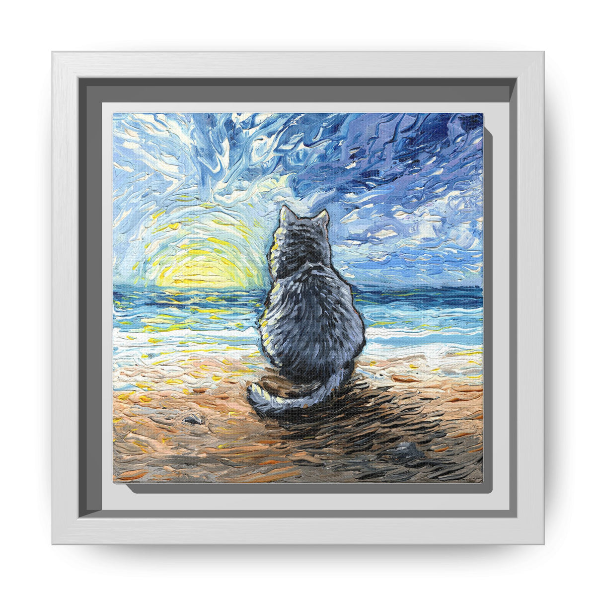 "Beach Day - Nebelung Cat" Framed Canvas Wall Art