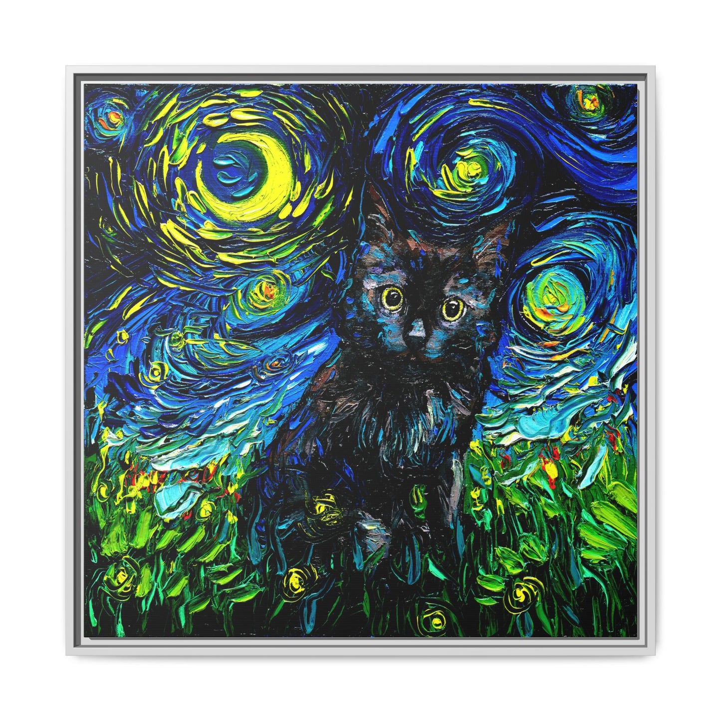 "Black Cat Night 2" Framed Canvas Wall Art