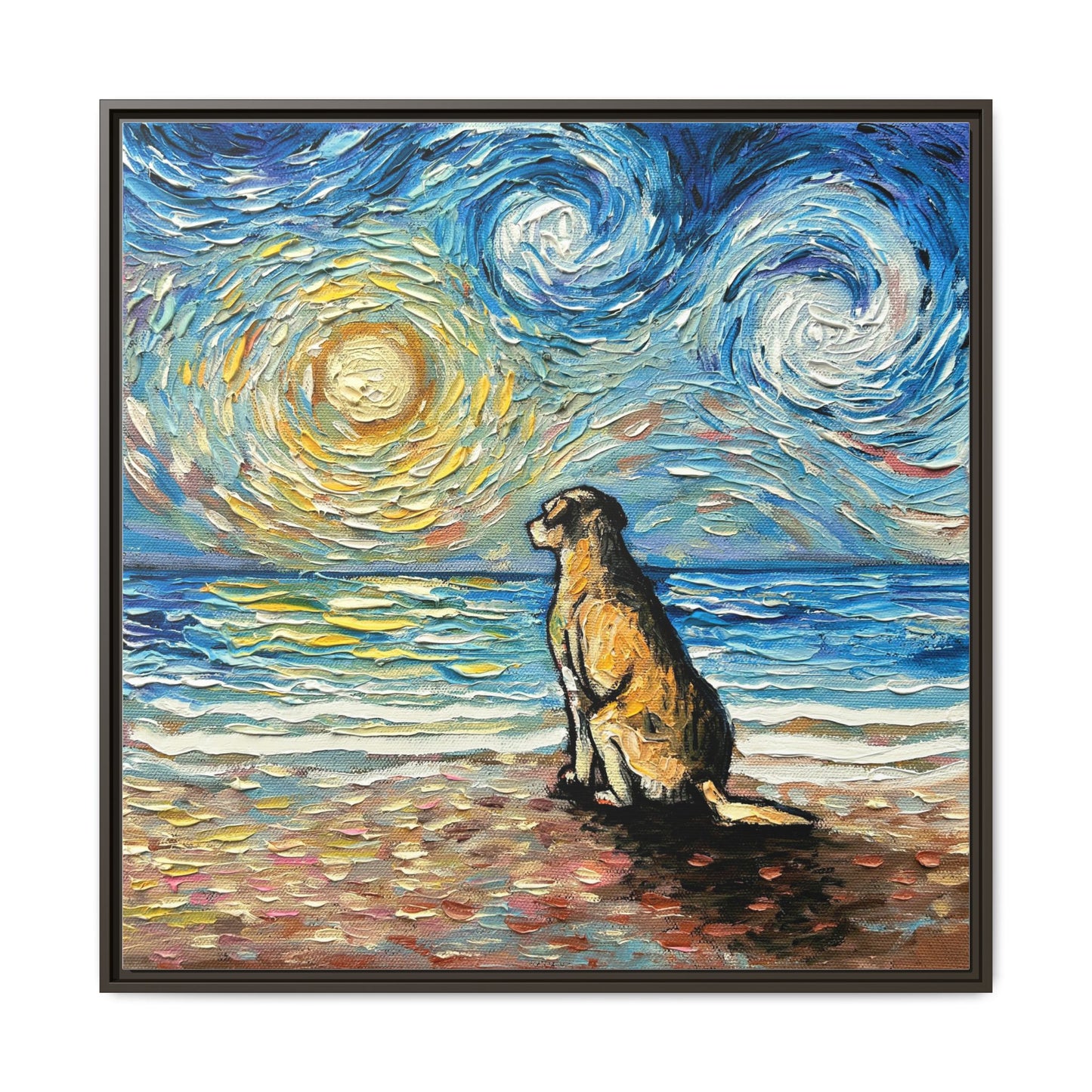 "Beach Day - Yellow Labrador" Framed Canvas Wall Art