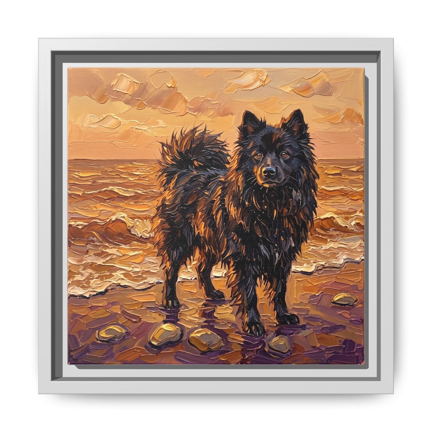 "Beach Day - Swedish Lapphund" Framed Canvas Wall Art