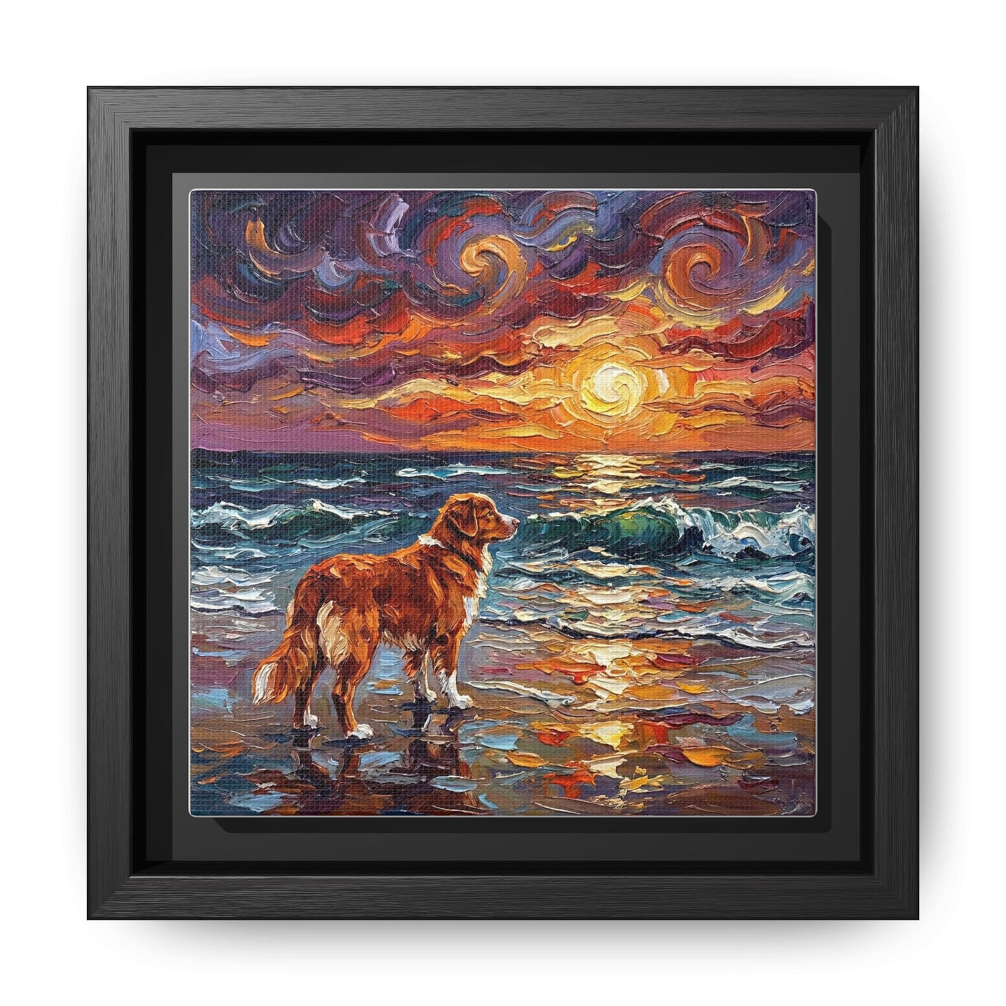 "Beach Sunset - Nova Scotia Duck Tolling Retriever" Framed Canvas Wall Art