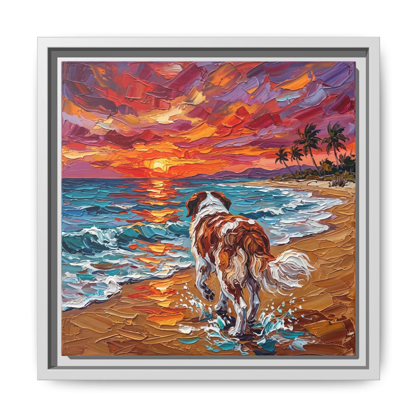 "Beach Sunset - Saint Bernard" Framed Canvas Wall Art