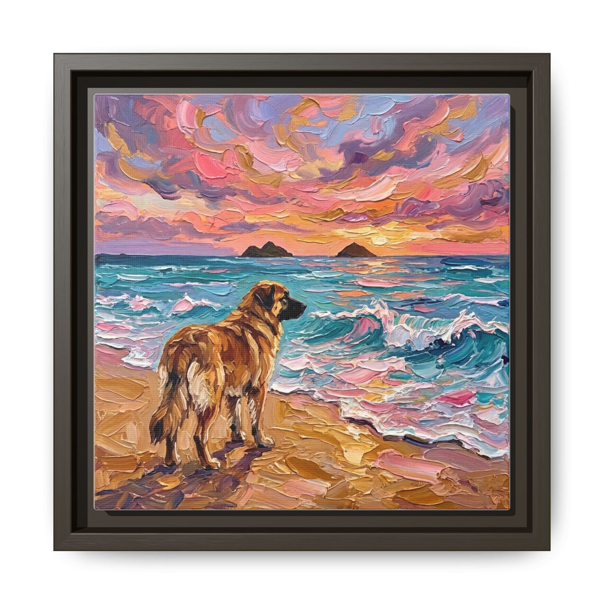 "Beach Days - Leonberger" Framed Canvas Wall Art