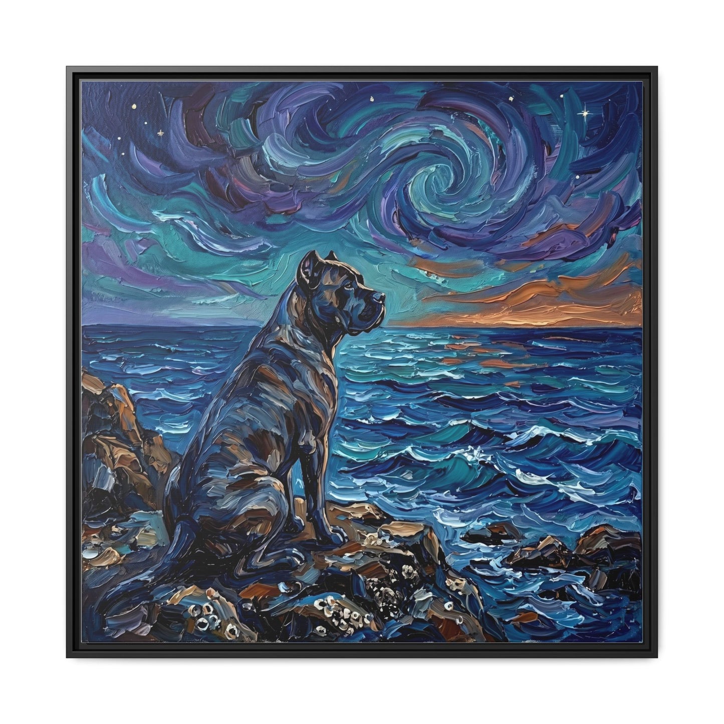 "Beach Night - Cane Corso" Framed Canvas Wall Art