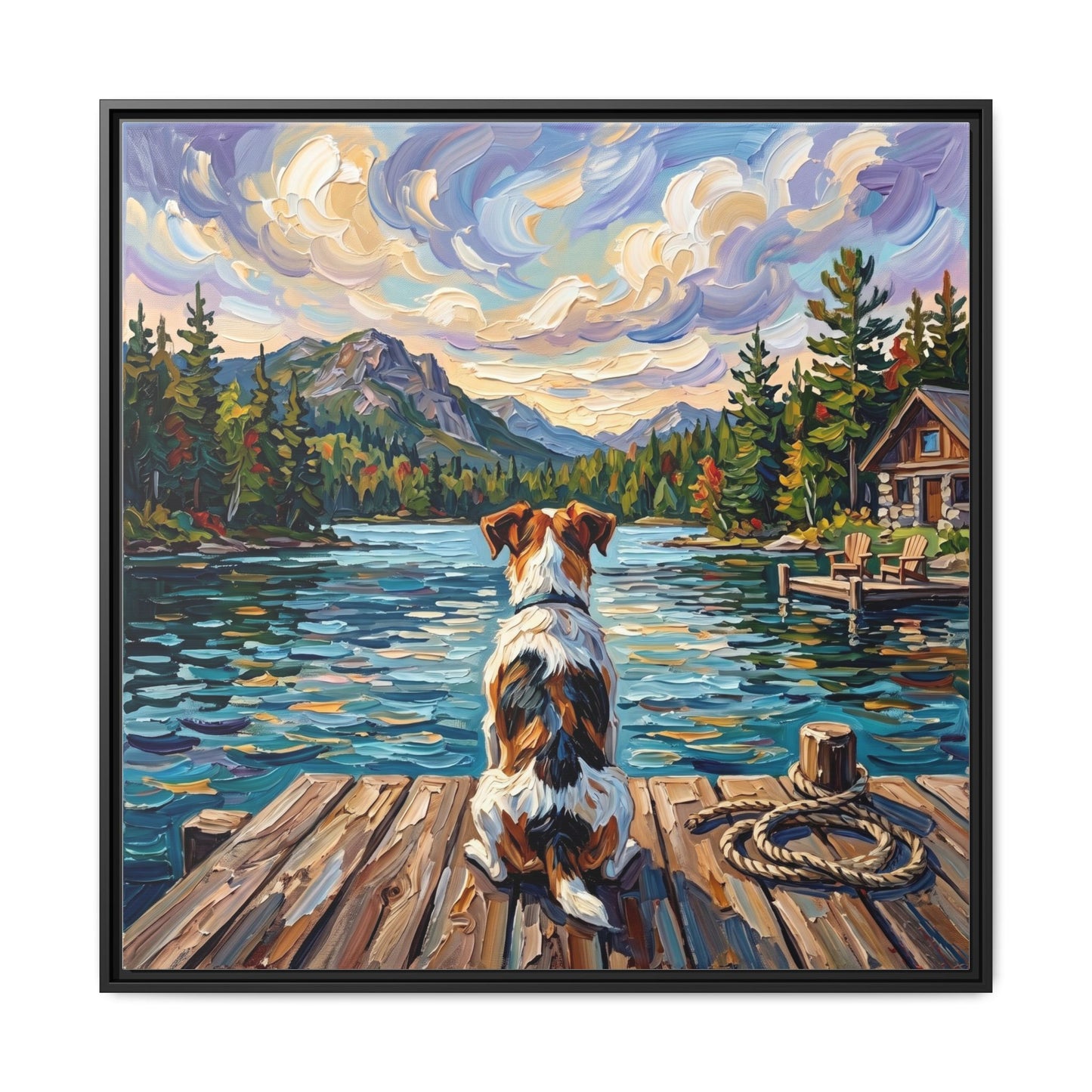 "On The Dock - Jack Russell Terrier" Framed Canvas Wall Art
