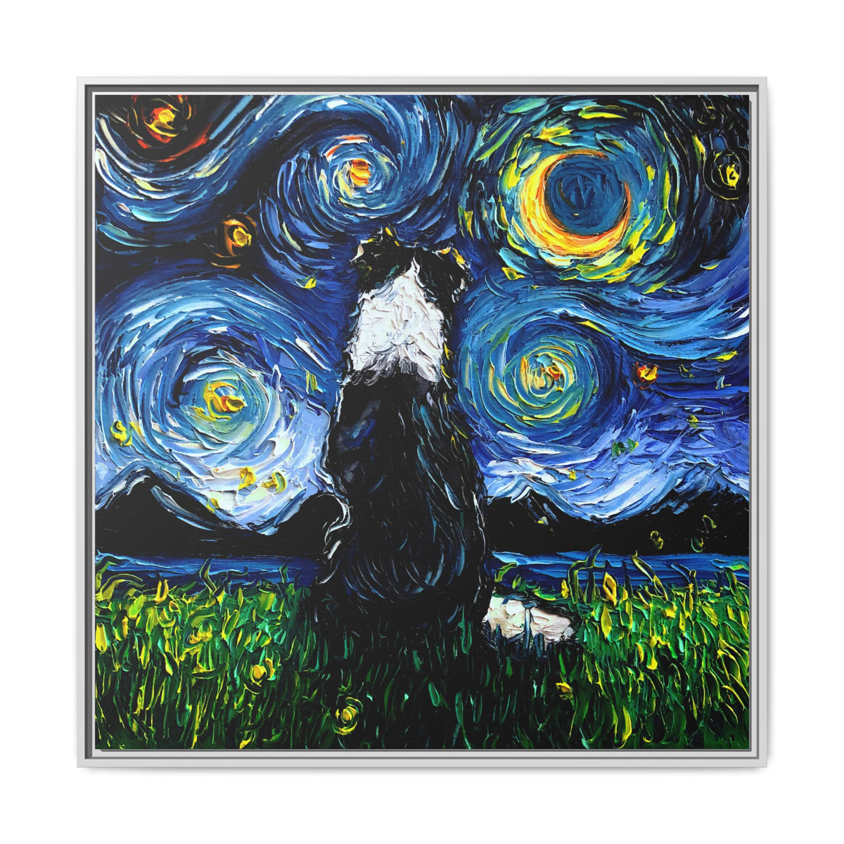 "Border Collie Night 2" Framed Canvas Wall Art