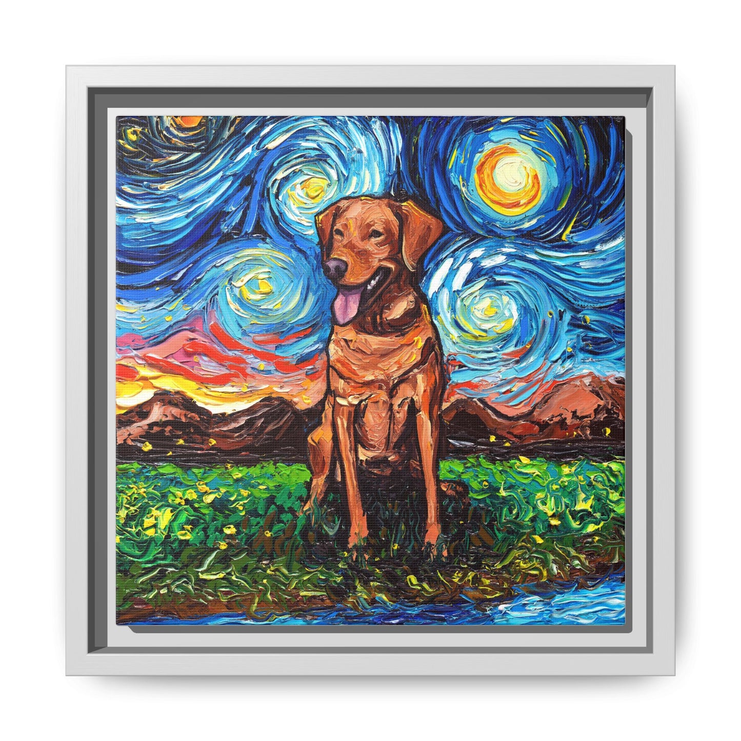 "Fox Red Labrador Night" Framed Canvas Wall Art