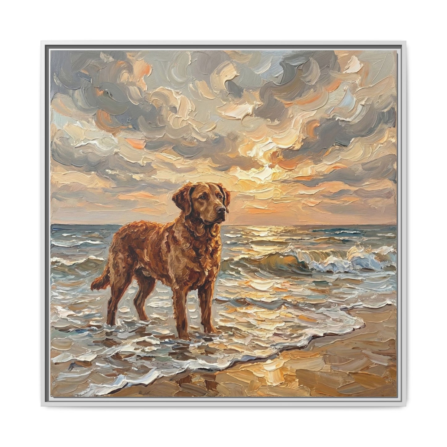 "Beach Day - Chesapeake Bay Retriever" Framed Canvas Wall Art