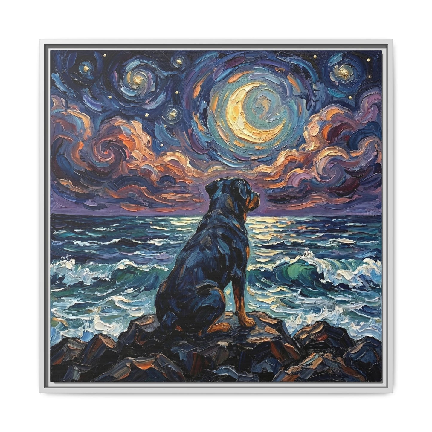 "Beach Nights - Rottweiler" Framed Canvas Wall Art