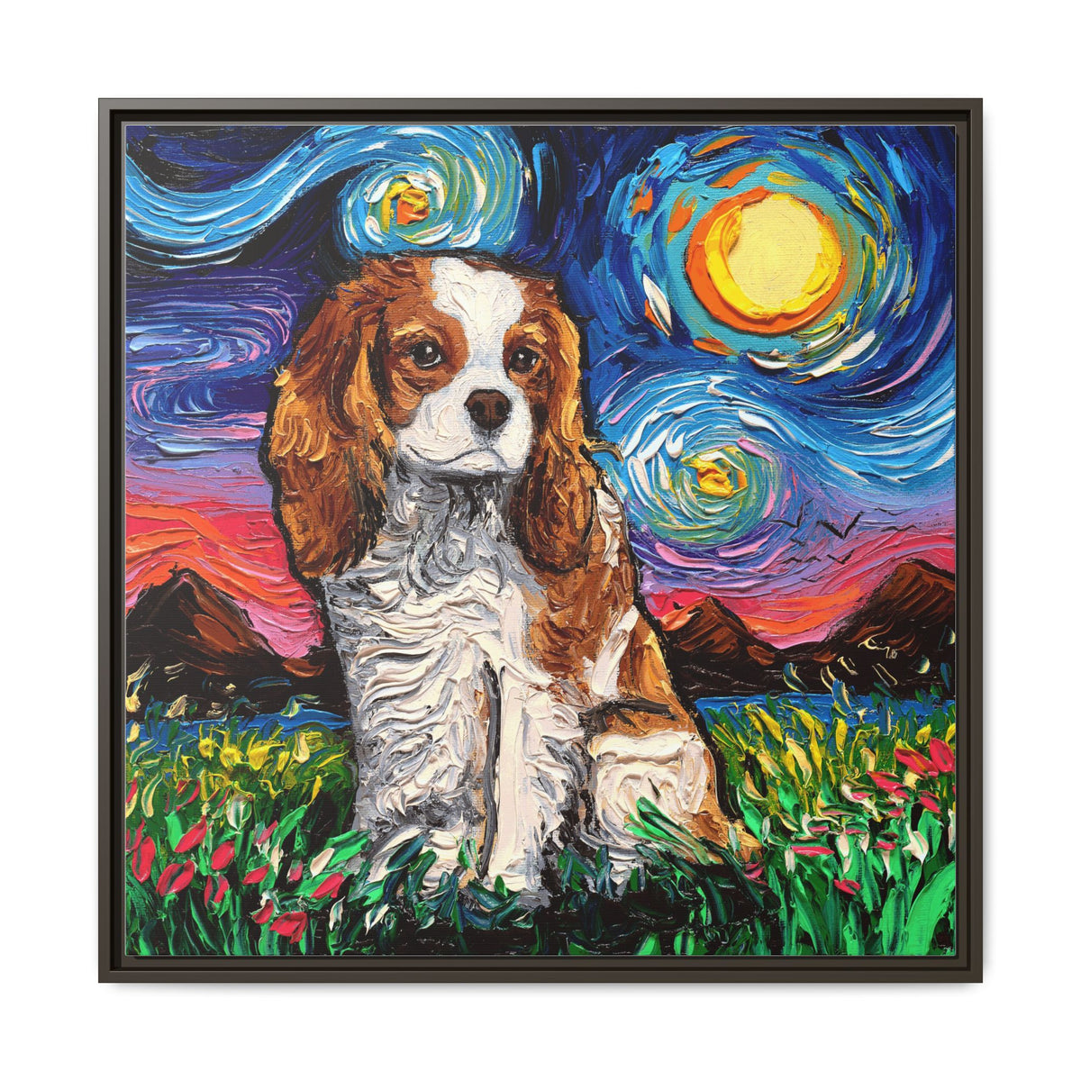 "Blenheim Spaniel Night" Framed Canvas Wall Art
