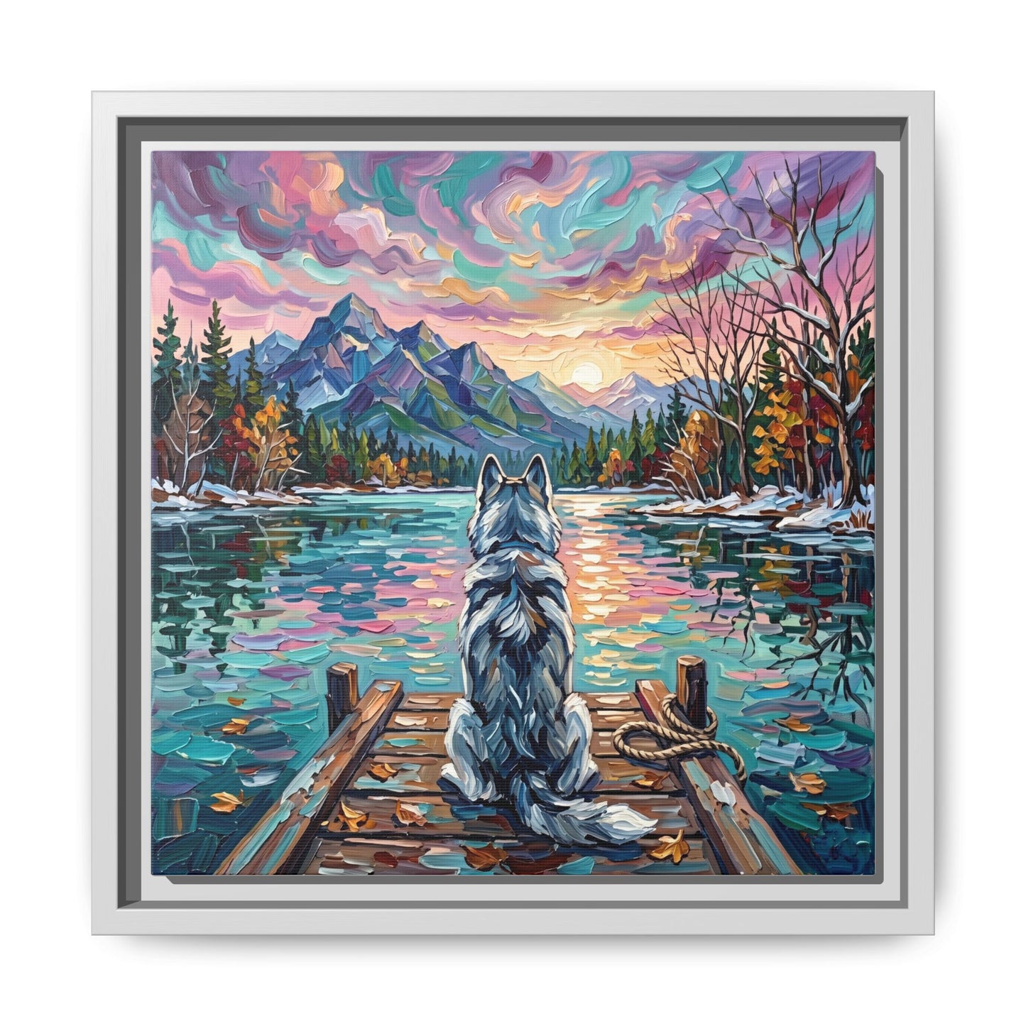 "On The Dock - Husky" Framed Canvas Wall Art