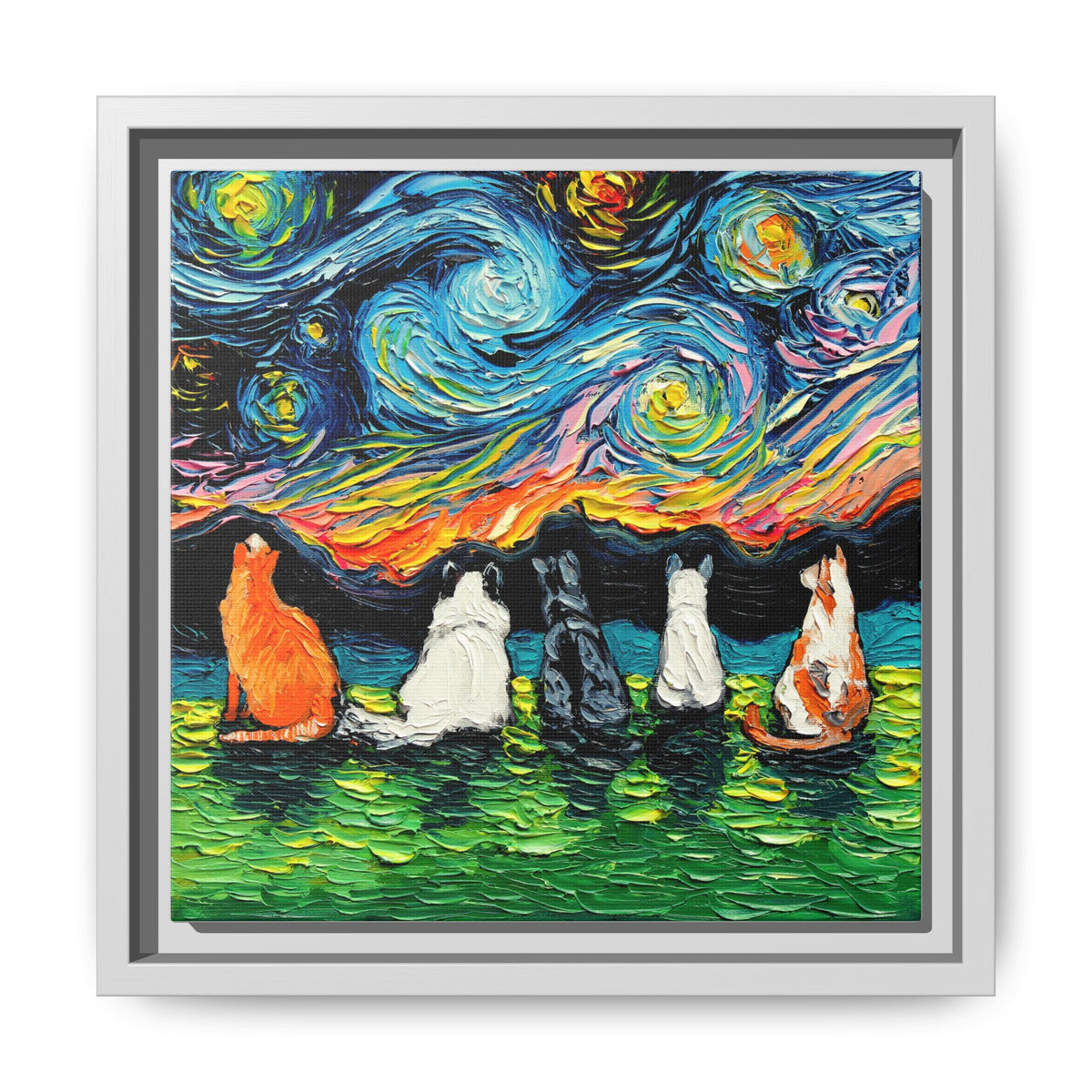 "Starry Cats" Framed Canvas Wall Art
