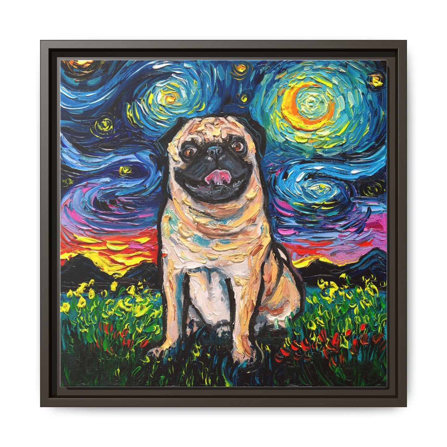 "Fawn Pug Night" Framed Canvas Wall Art