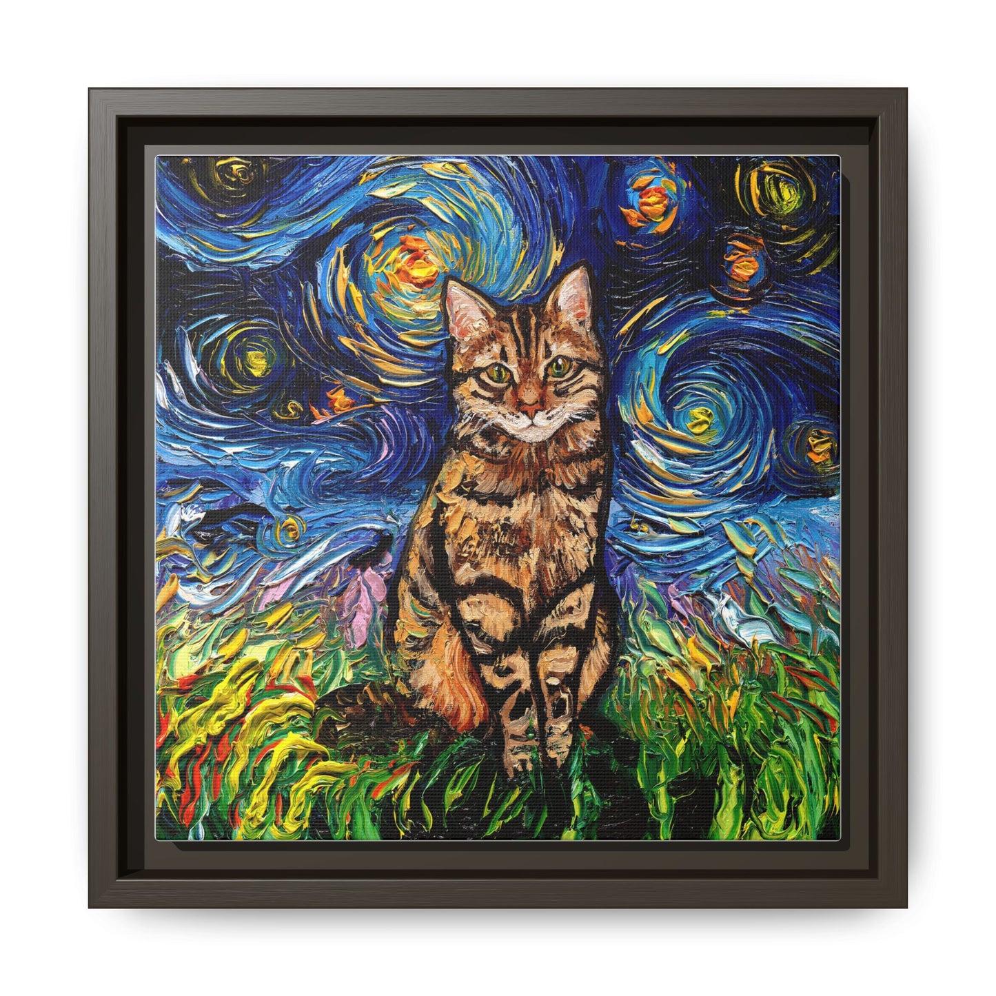 "BrownTabby Night" Framed Canvas Wall Art