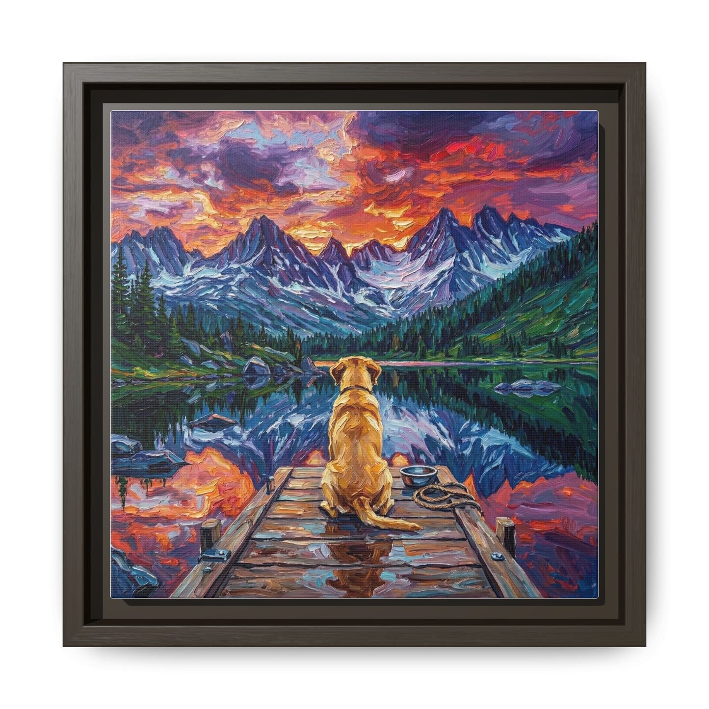 "On The Dock - Yellow Labrador" Framed Canvas Wall Art
