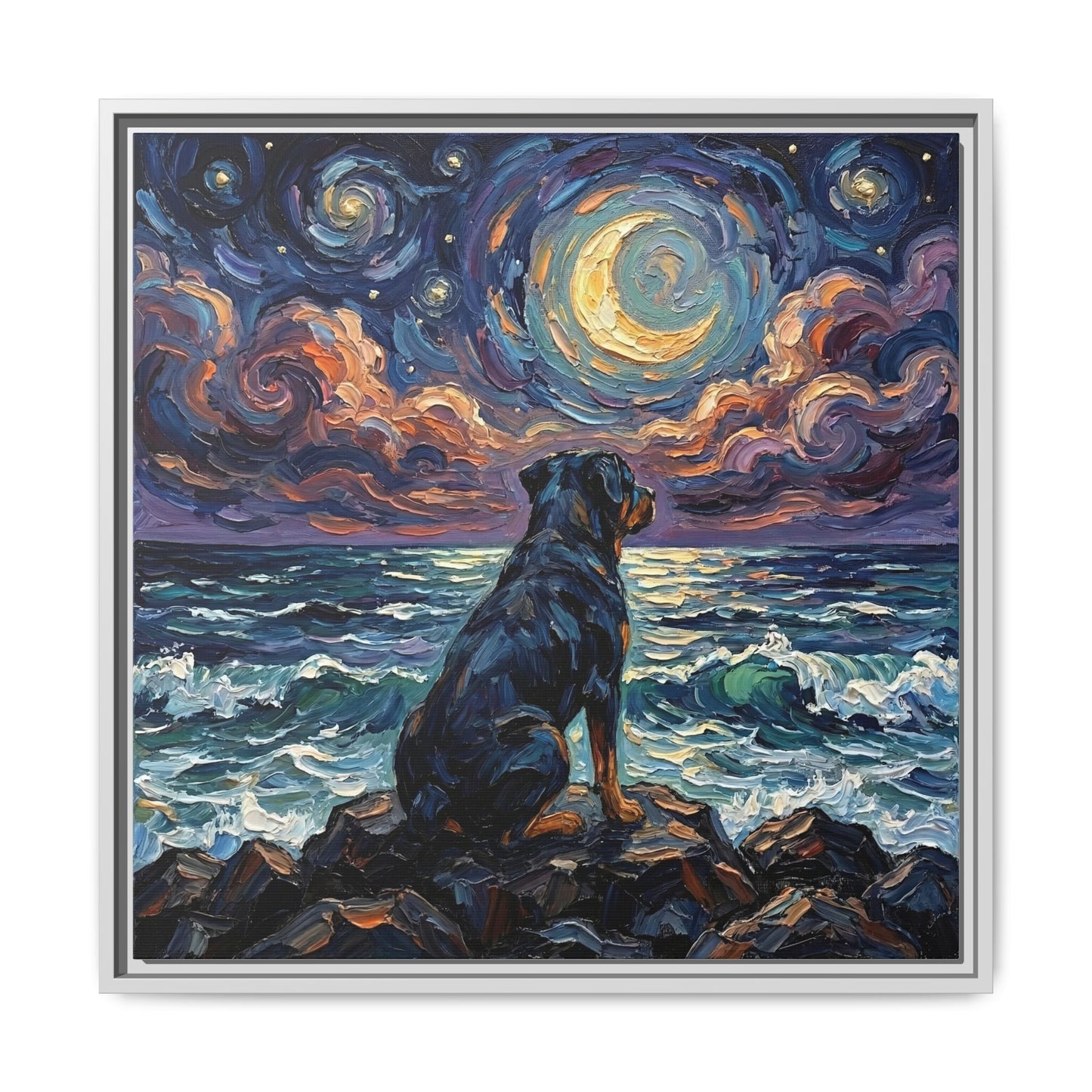 "Beach Nights - Rottweiler" Framed Canvas Wall Art