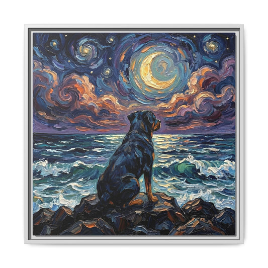 "Beach Nights - Rottweiler" Framed Canvas Wall Art