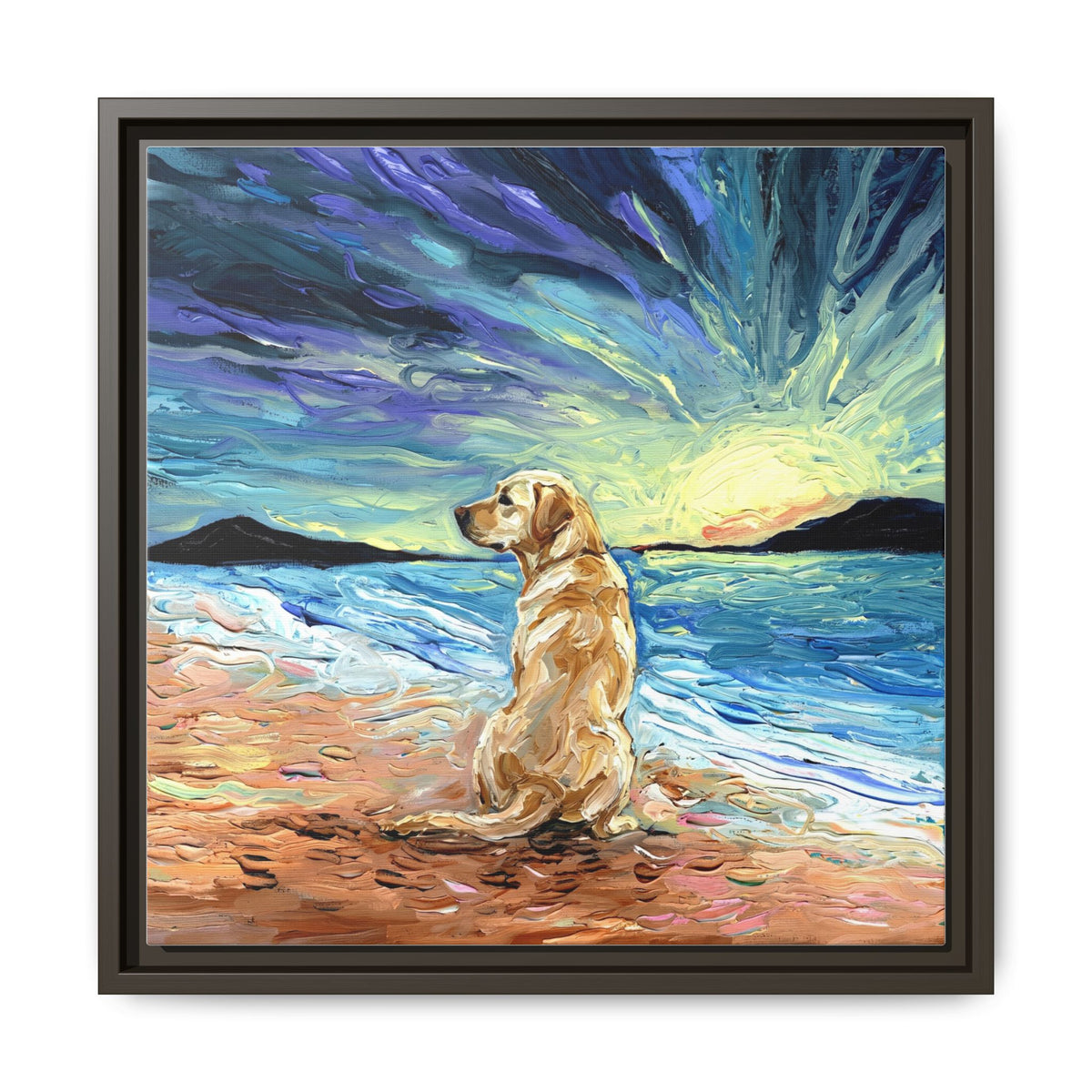 "Beach Day - Yellow Labrador 2" Framed Canvas Wall Art