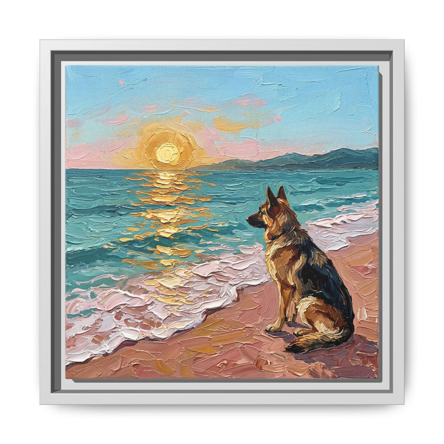 "Beach Day - German Shepherd 2" Framed Canvas Wall Art