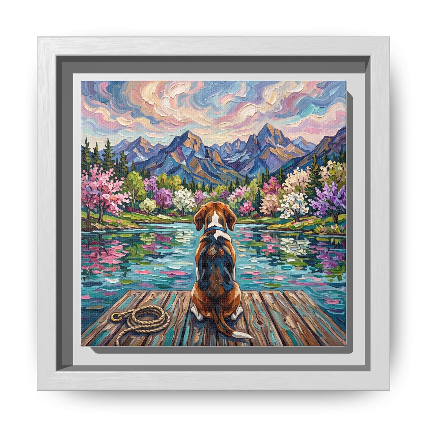 "On The Dock - Beagle" Framed Canvas Wall Art