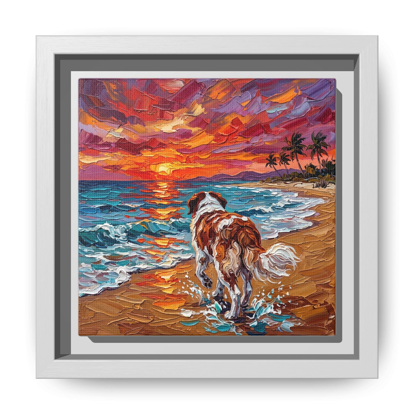 "Beach Sunset - Saint Bernard" Framed Canvas Wall Art